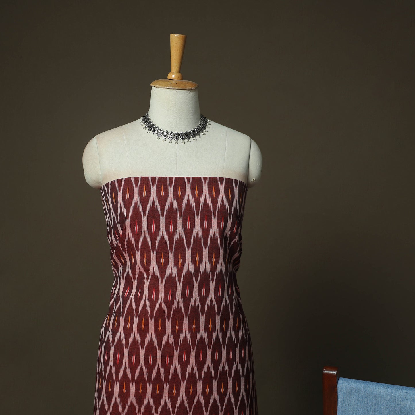 Brown - Pochampally Ikat Weave Cotton 3pc Unstitched Dress Material Suit Set 14