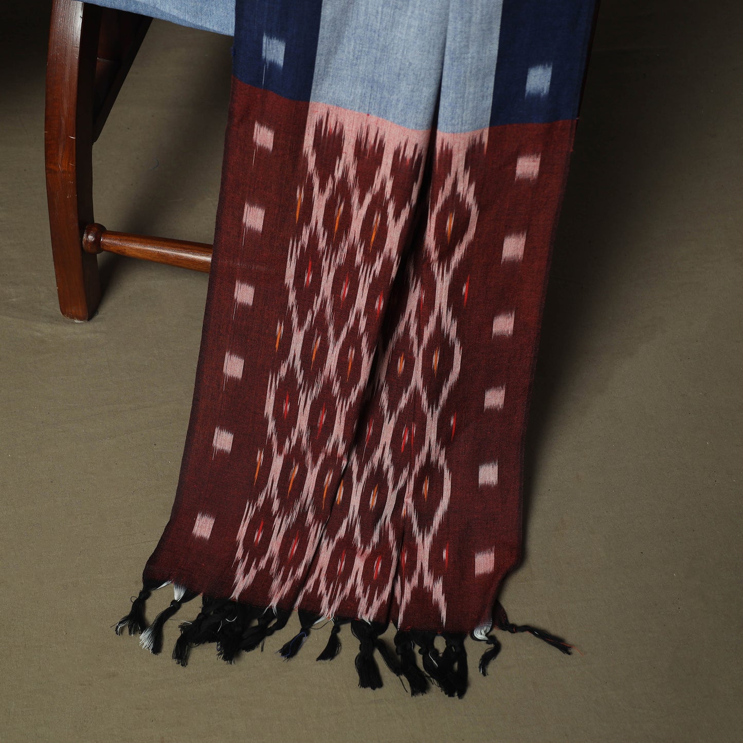Brown - Pochampally Ikat Weave Cotton 3pc Unstitched Dress Material Suit Set 14