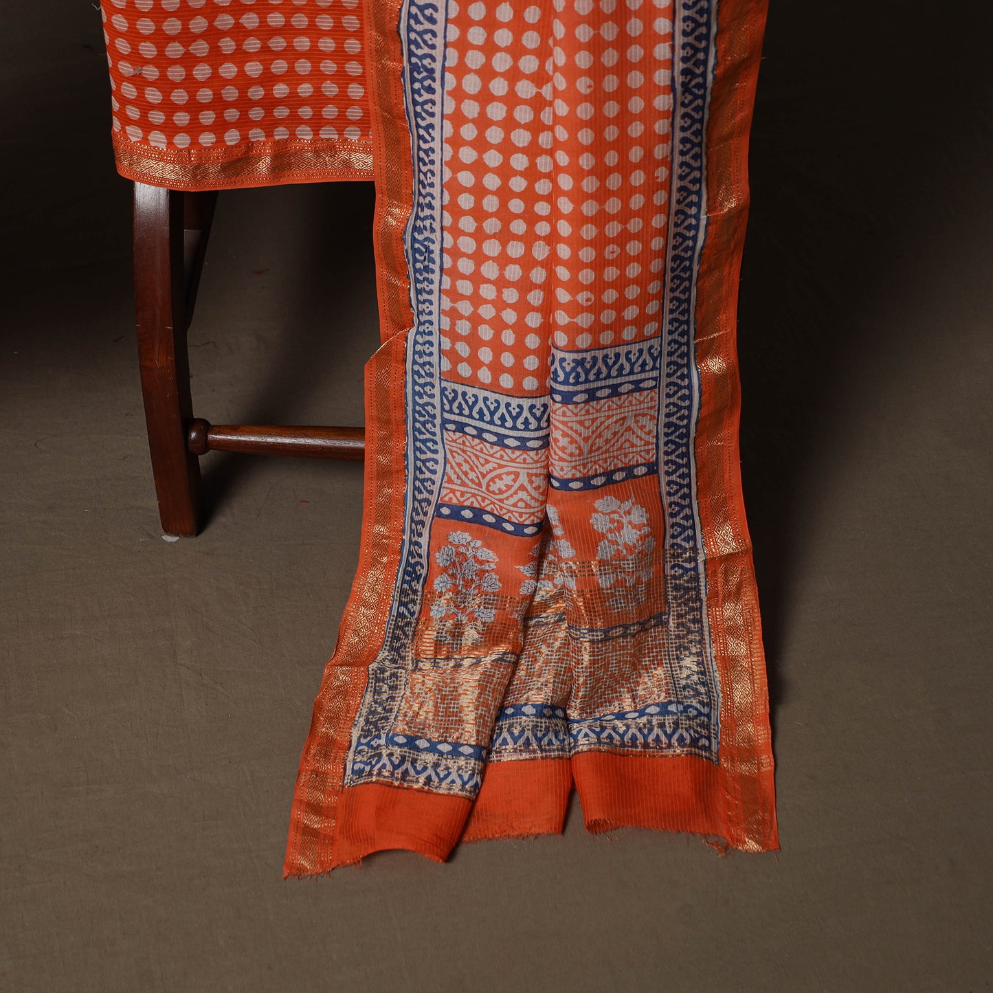 Bagh Hand Block Print Natural Dyed Maheshwari Silk 3pc Unstitched Dress Material Suit Set 15