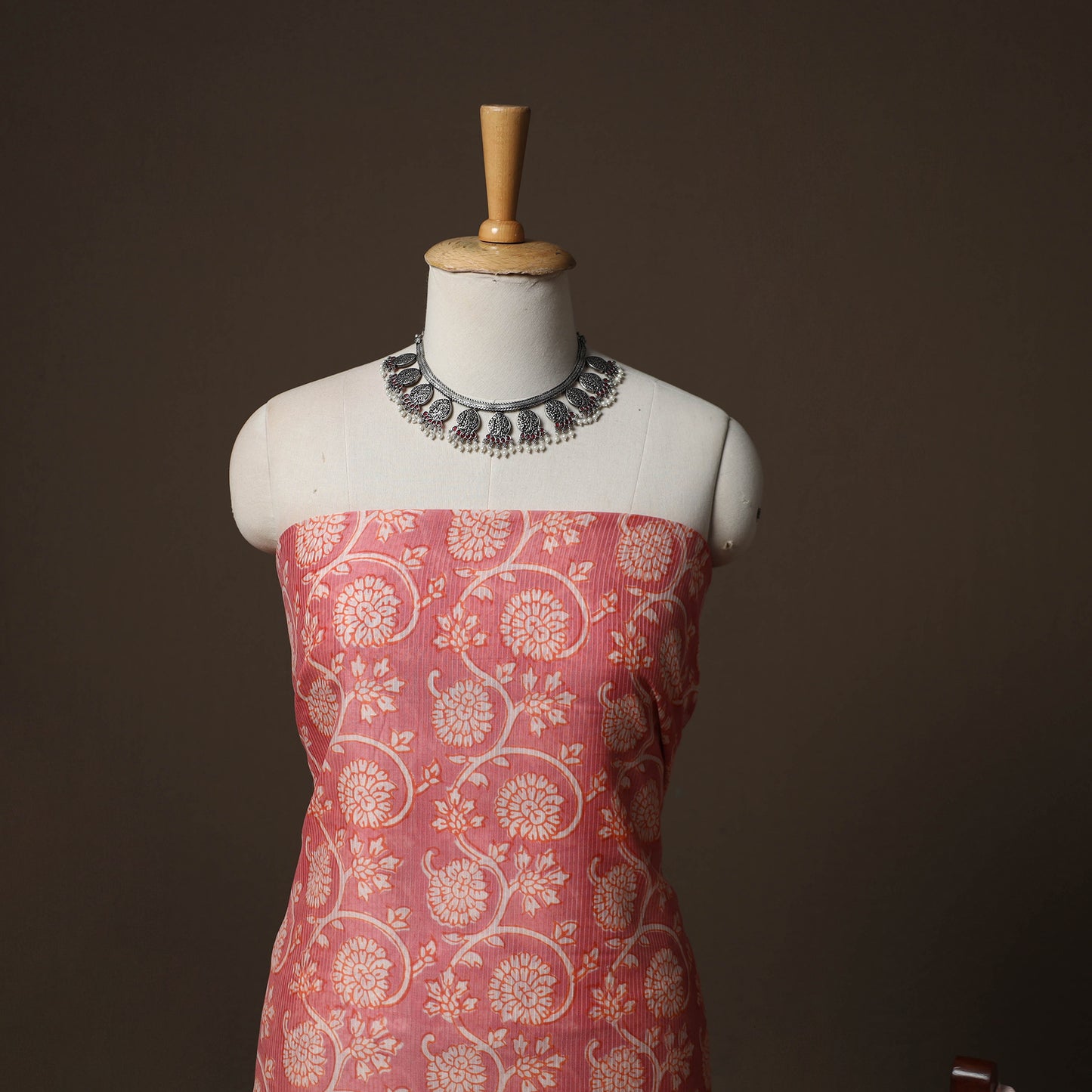 Bagh Hand Block Print Natural Dyed Maheshwari Silk 3pc Unstitched Dress Material Suit Set 16