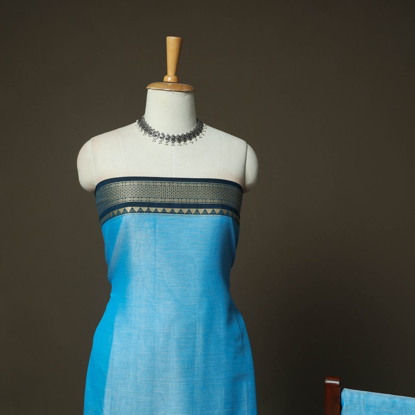 Blue - Dharwad Woven Mercerised Cotton 3pc Unstitched Dress Material Suit Set 01