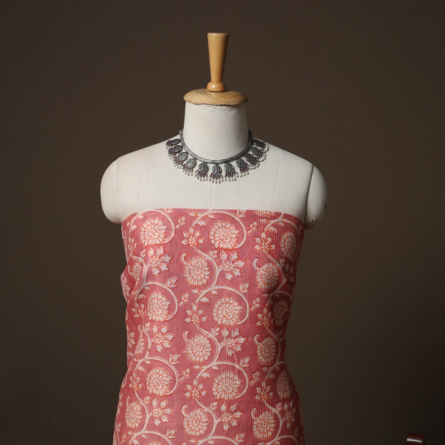 Bagh Hand Block Print Natural Dyed Maheshwari Silk 3pc Unstitched Dress Material Suit Set 17
