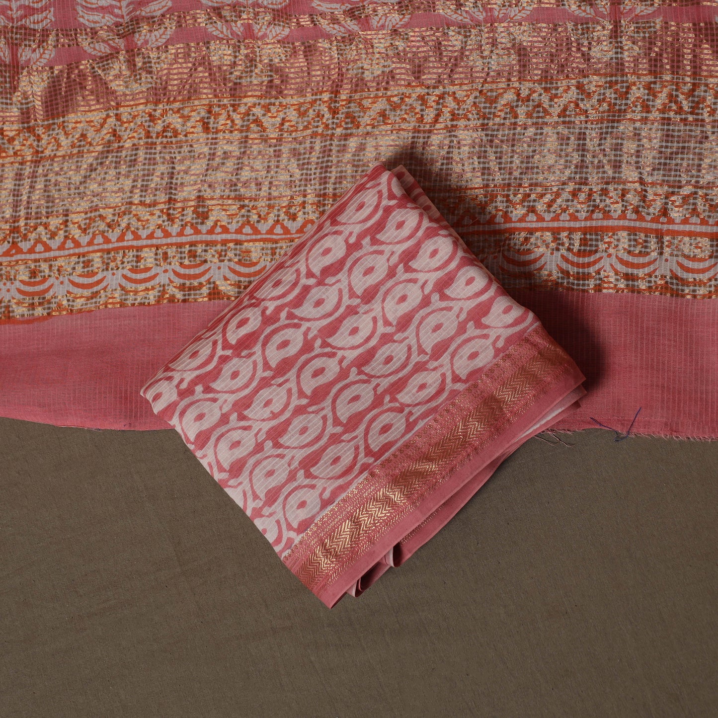 Bagh Hand Block Print Natural Dyed Maheshwari Silk 3pc Unstitched Dress Material Suit Set 17