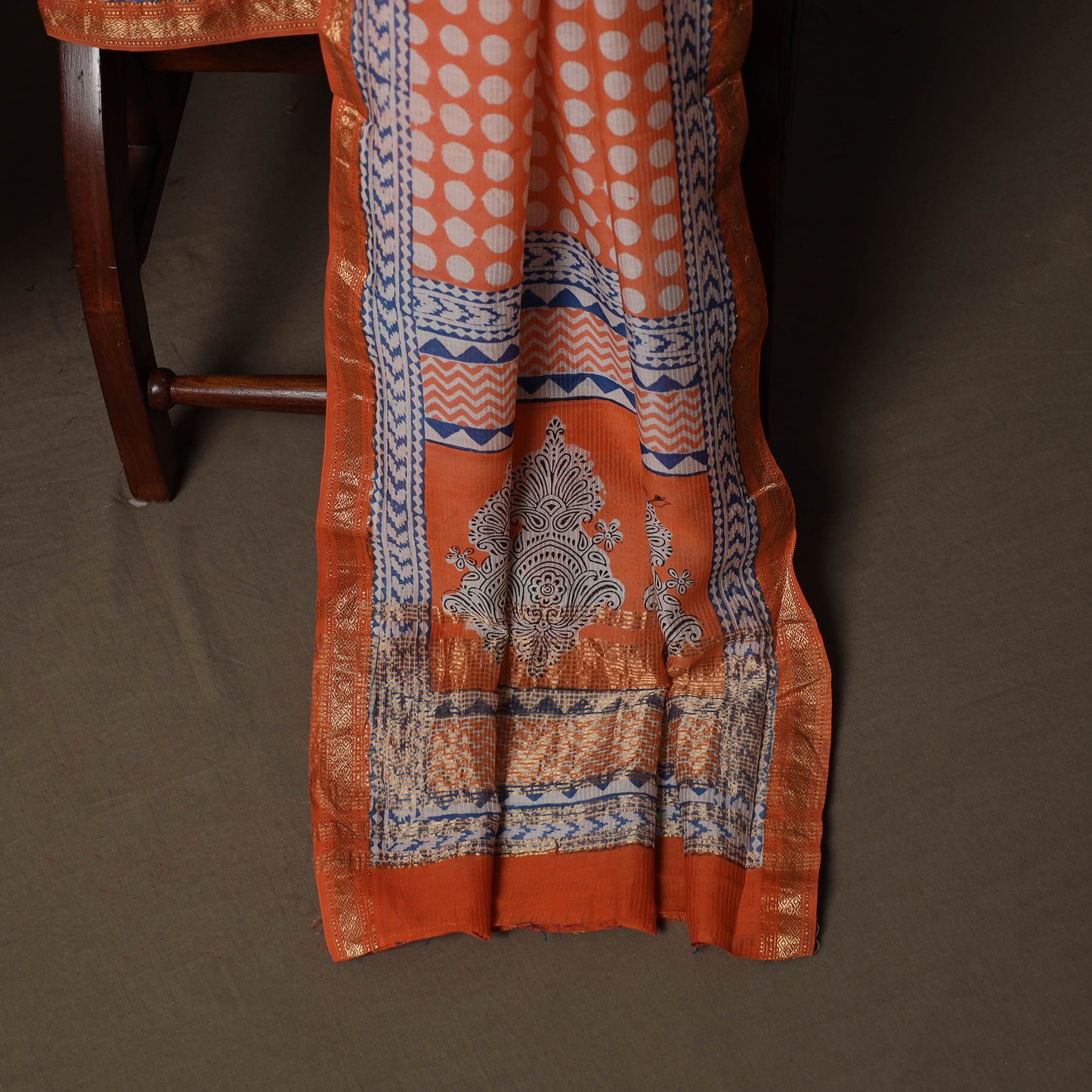 Bagh Hand Block Print Natural Dyed Maheshwari Silk 3pc Unstitched Dress Material Suit Set 20