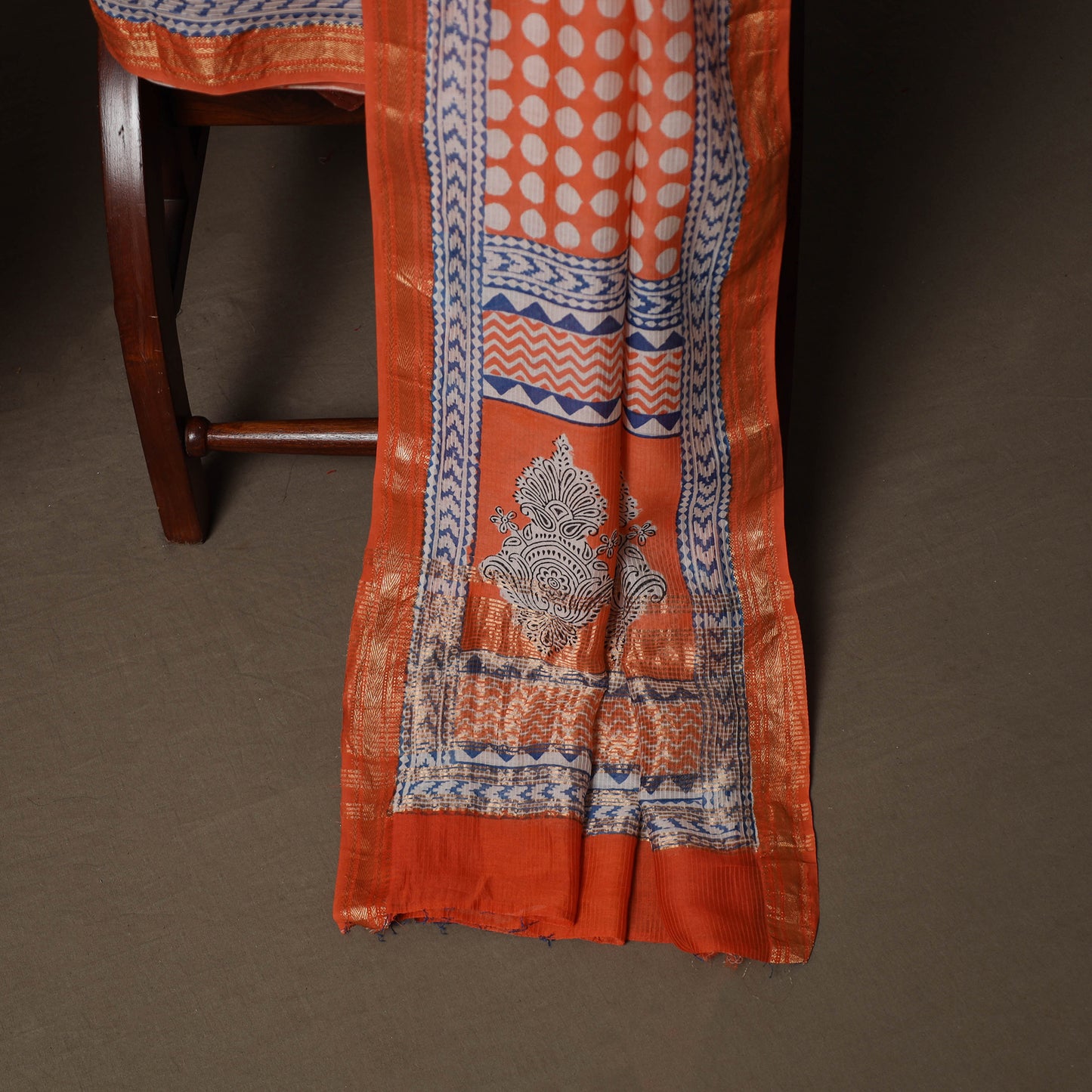 Bagh Hand Block Print Natural Dyed Maheshwari Silk 3pc Unstitched Dress Material Suit Set 21