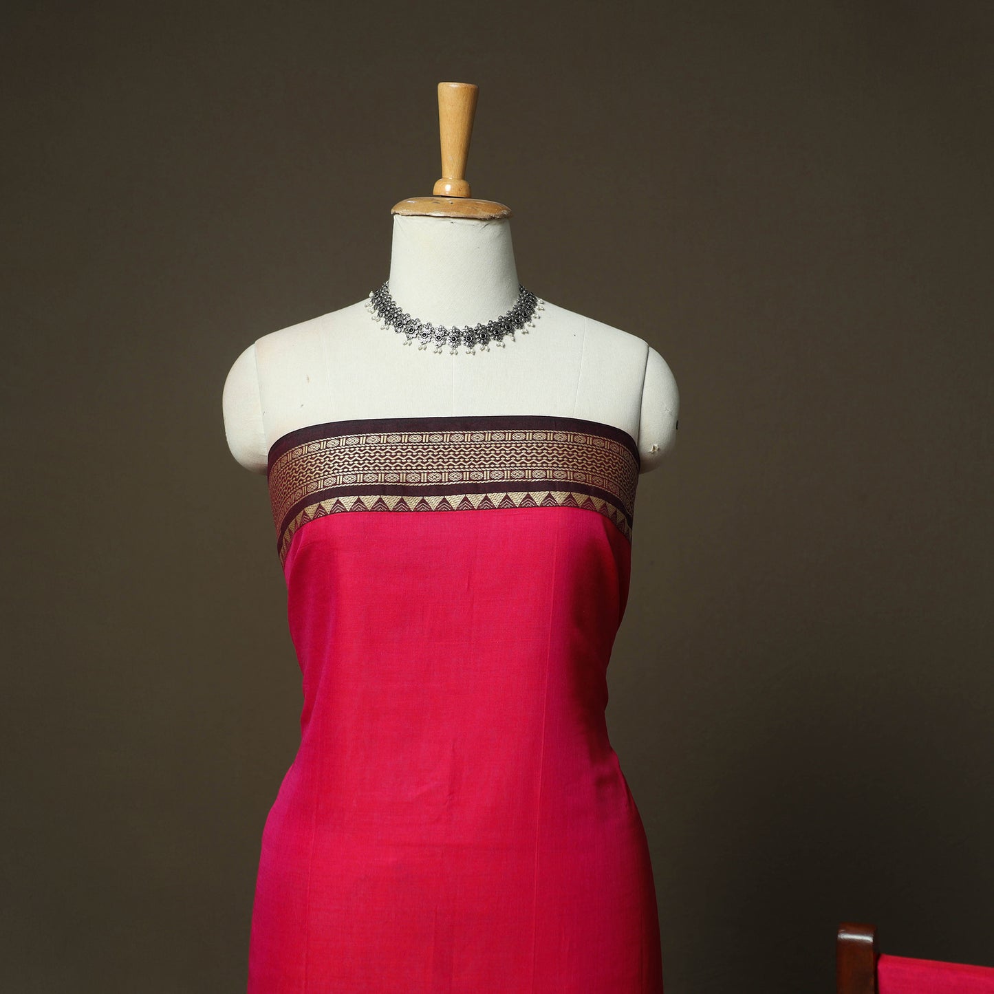 Red - Dharwad Woven Mercerised Cotton 3pc Unstitched Dress Material Suit Set 06