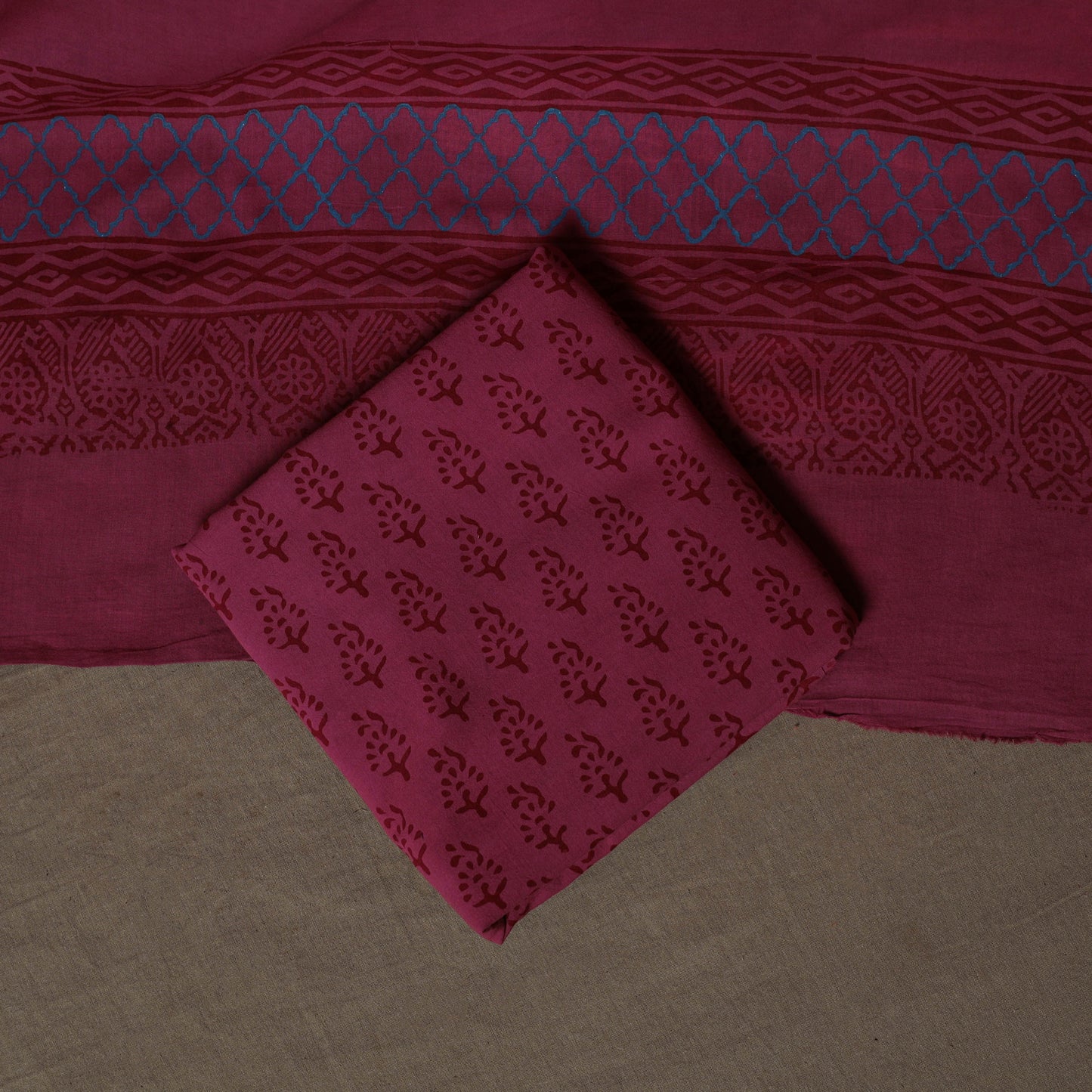 Bagh Hand Block Print Cotton 3pc Unstitched Dress Material Suit Set 25