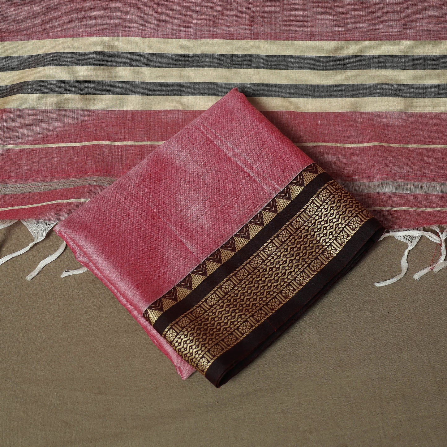 Pink - Dharwad Woven Mercerised Cotton 3pc Unstitched Dress Material Suit Set 10