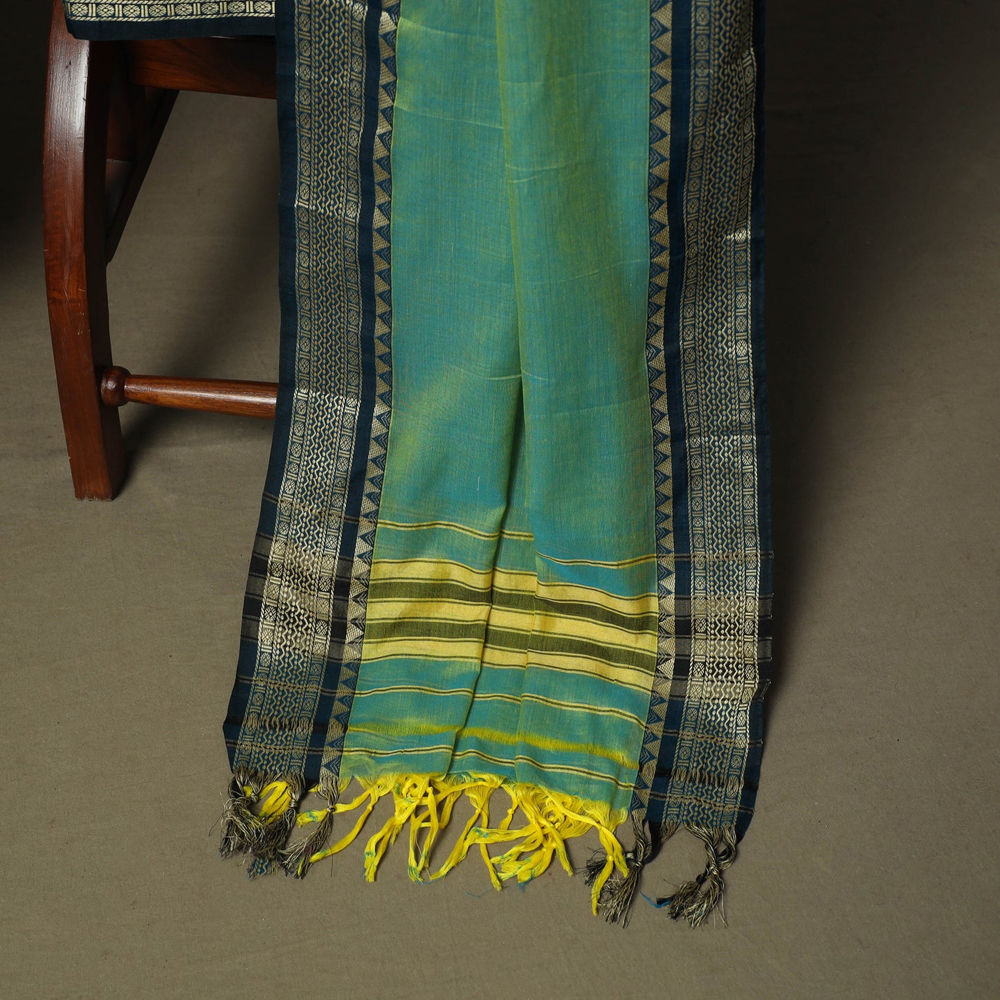 Green - Dharwad Woven Mercerised Cotton 3pc Unstitched Dress Material Suit Set 12