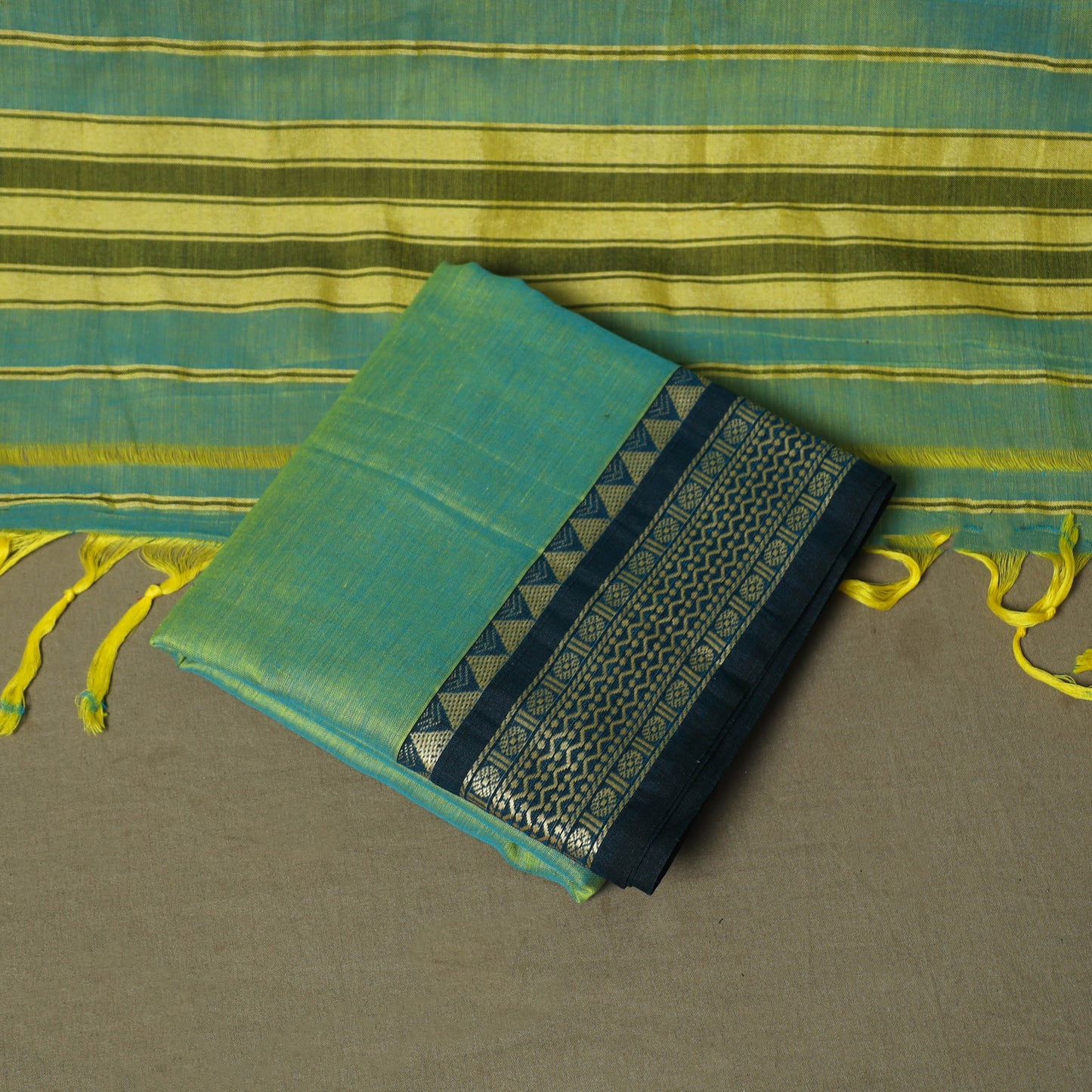 Green - Dharwad Woven Mercerised Cotton 3pc Unstitched Dress Material Suit Set 12