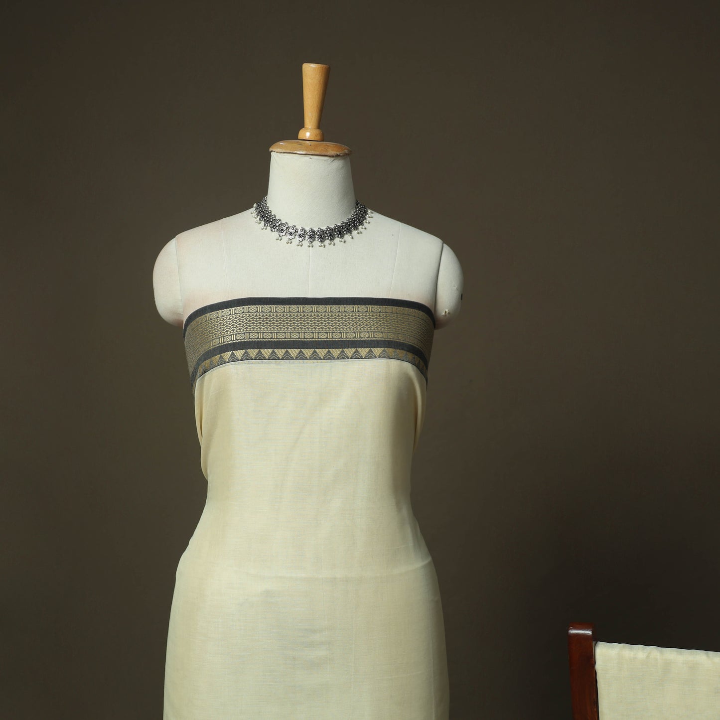 Beige - Dharwad Woven Mercerised Cotton 3pc Unstitched Dress Material Suit Set 15