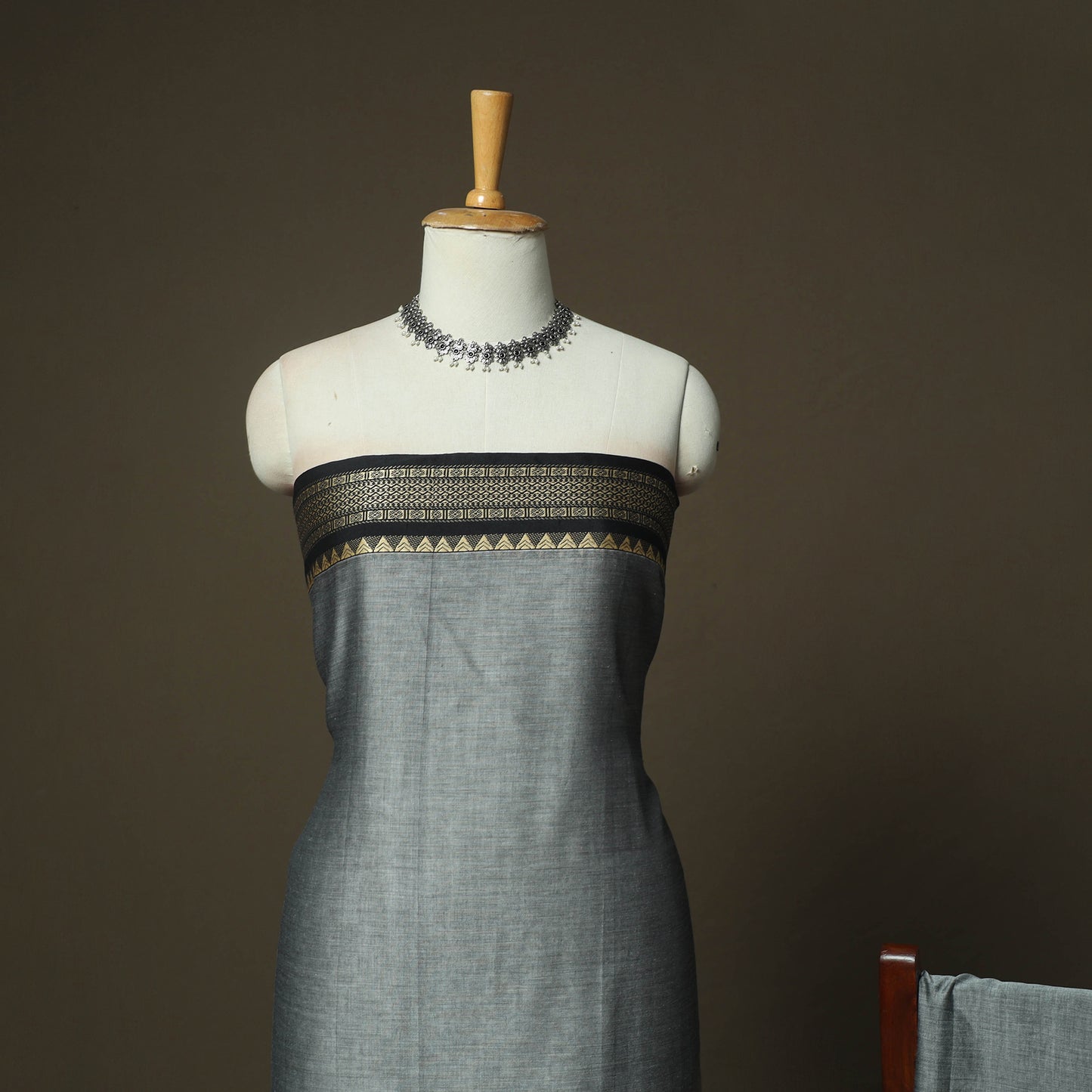 Grey - Dharwad Woven Mercerised Cotton 3pc Unstitched Dress Material Suit Set 16