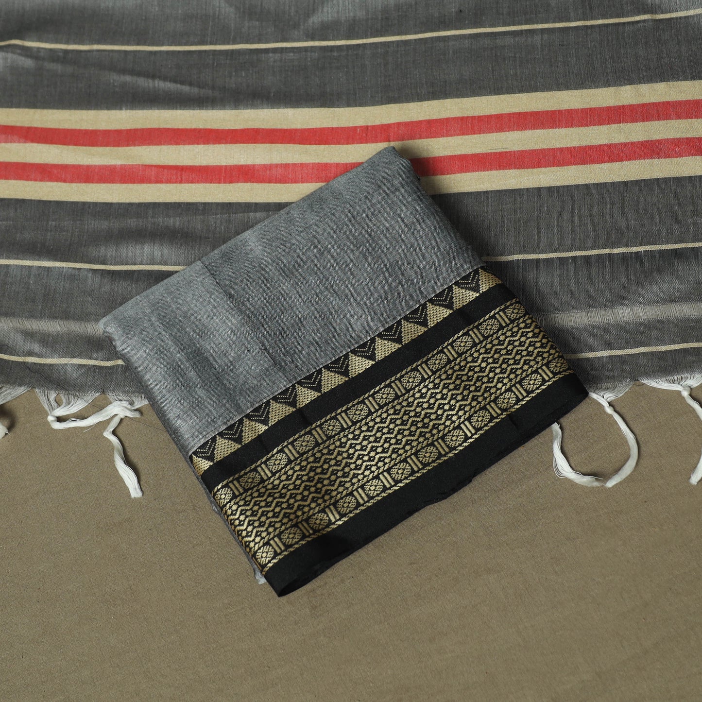 Grey - Dharwad Woven Mercerised Cotton 3pc Unstitched Dress Material Suit Set 16