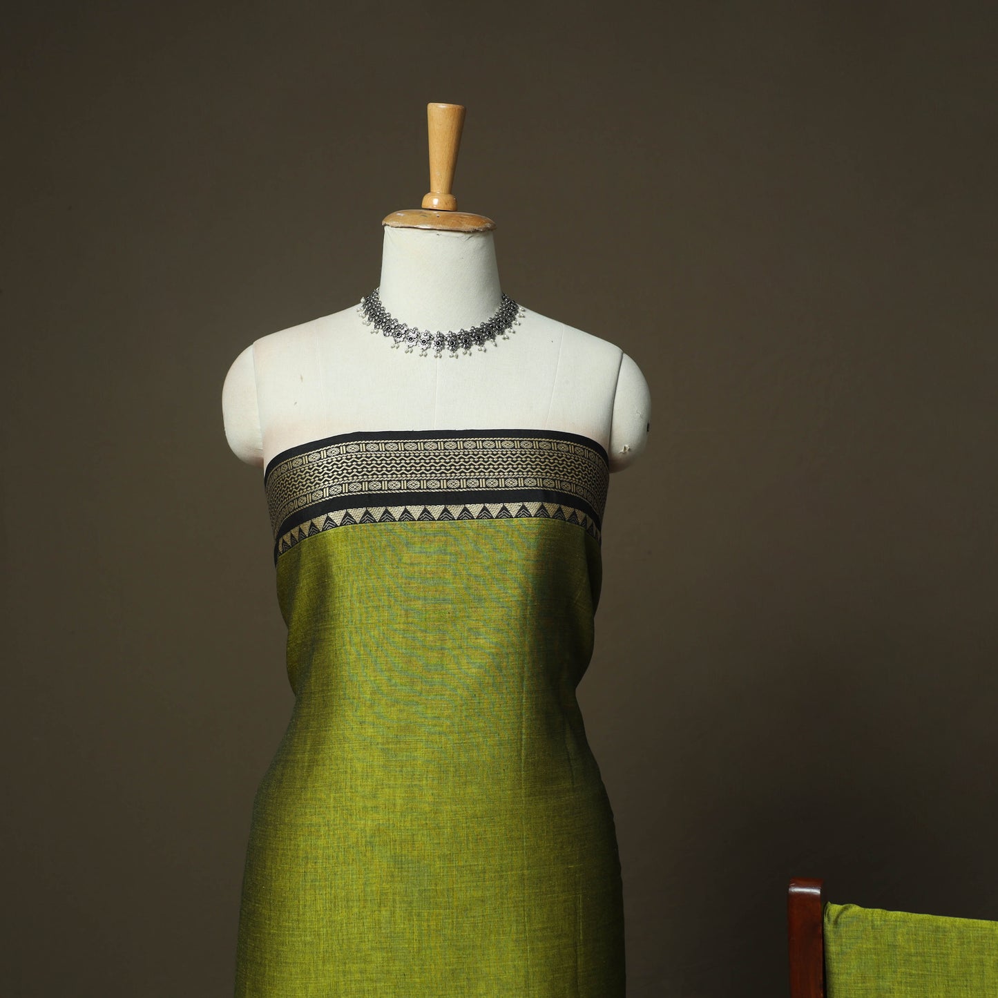Green - Dharwad Woven Mercerised Cotton 3pc Unstitched Dress Material Suit Set 17