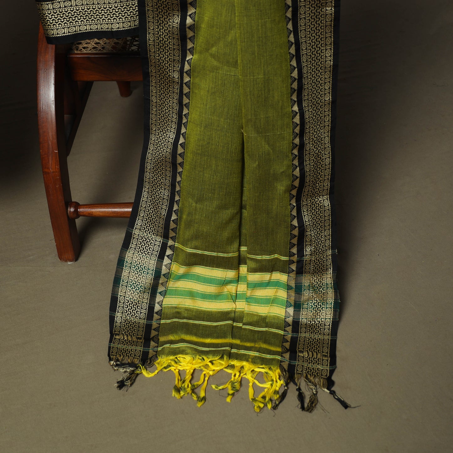 Green - Dharwad Woven Mercerised Cotton 3pc Unstitched Dress Material Suit Set 17