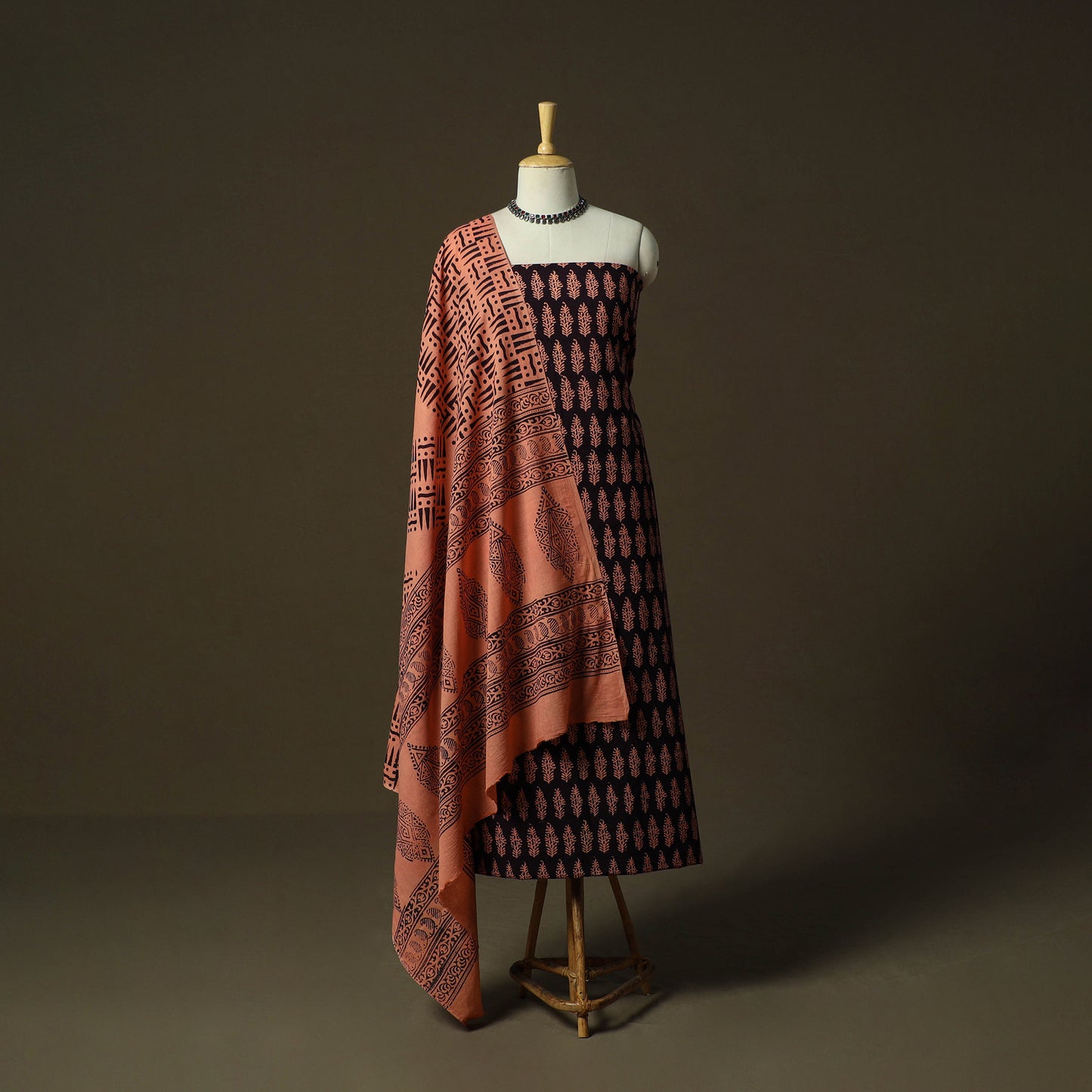 Bagh Hand Block Print Natural Dyed Cotton 3pc Unstitched Dress Material 16