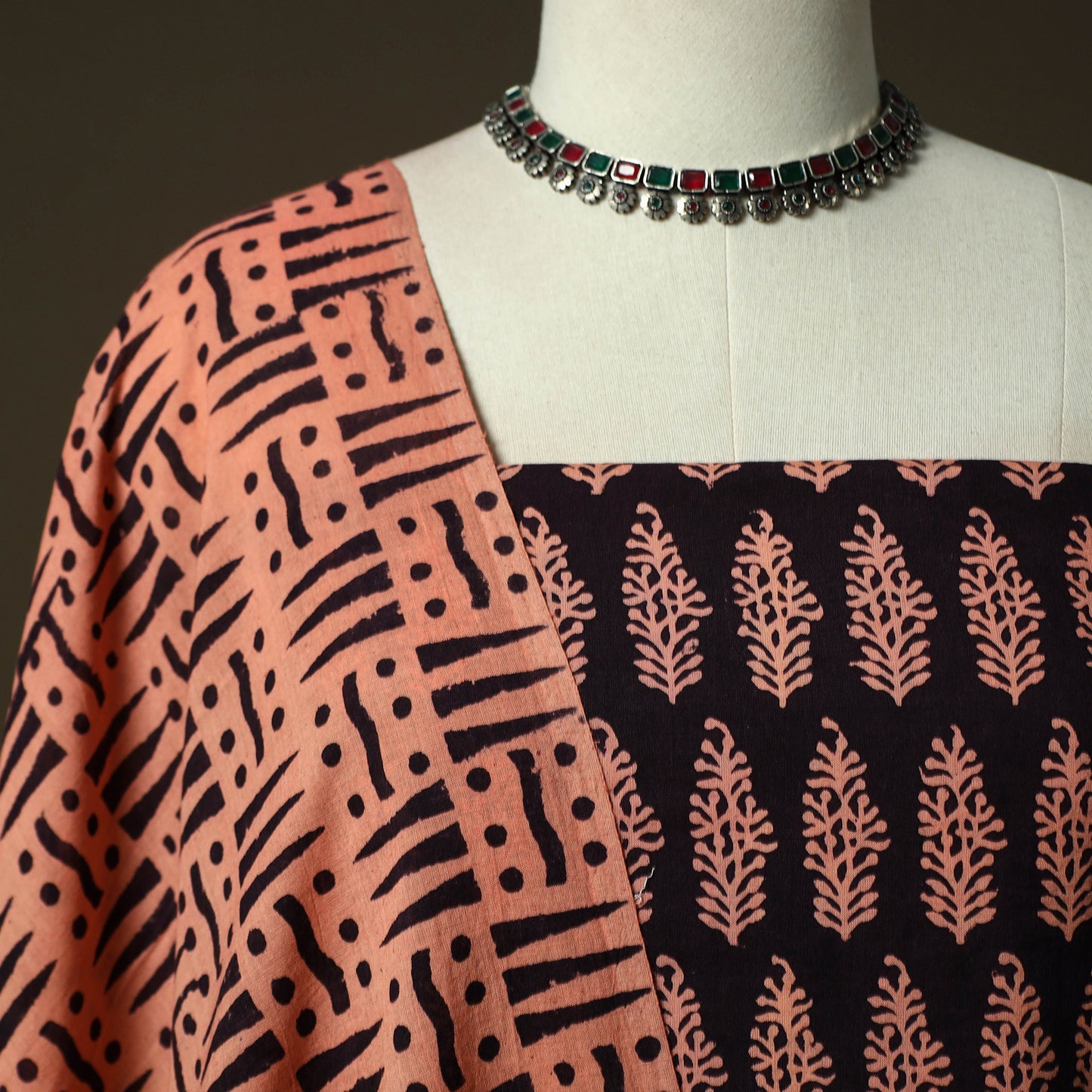 Bagh Hand Block Print Natural Dyed Cotton 3pc Unstitched Dress Material 16