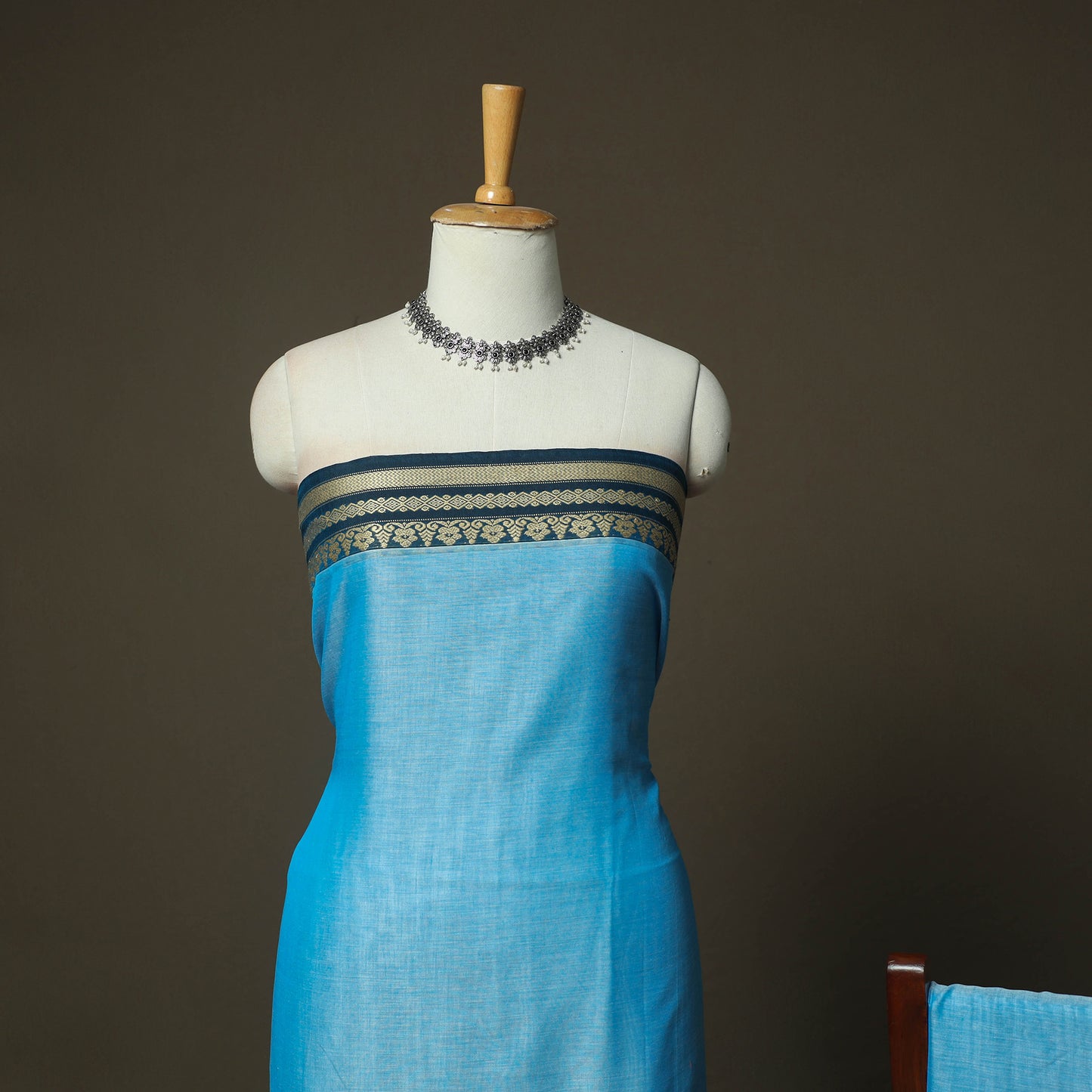 Blue - Dharwad Woven Mercerised Cotton 3pc Unstitched Dress Material Suit Set 22