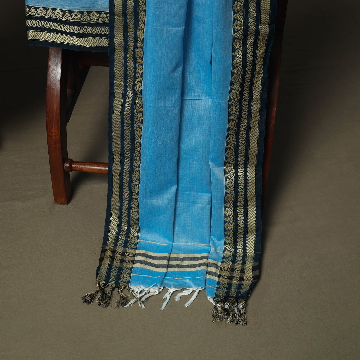 Blue - Dharwad Woven Mercerised Cotton 3pc Unstitched Dress Material Suit Set 22