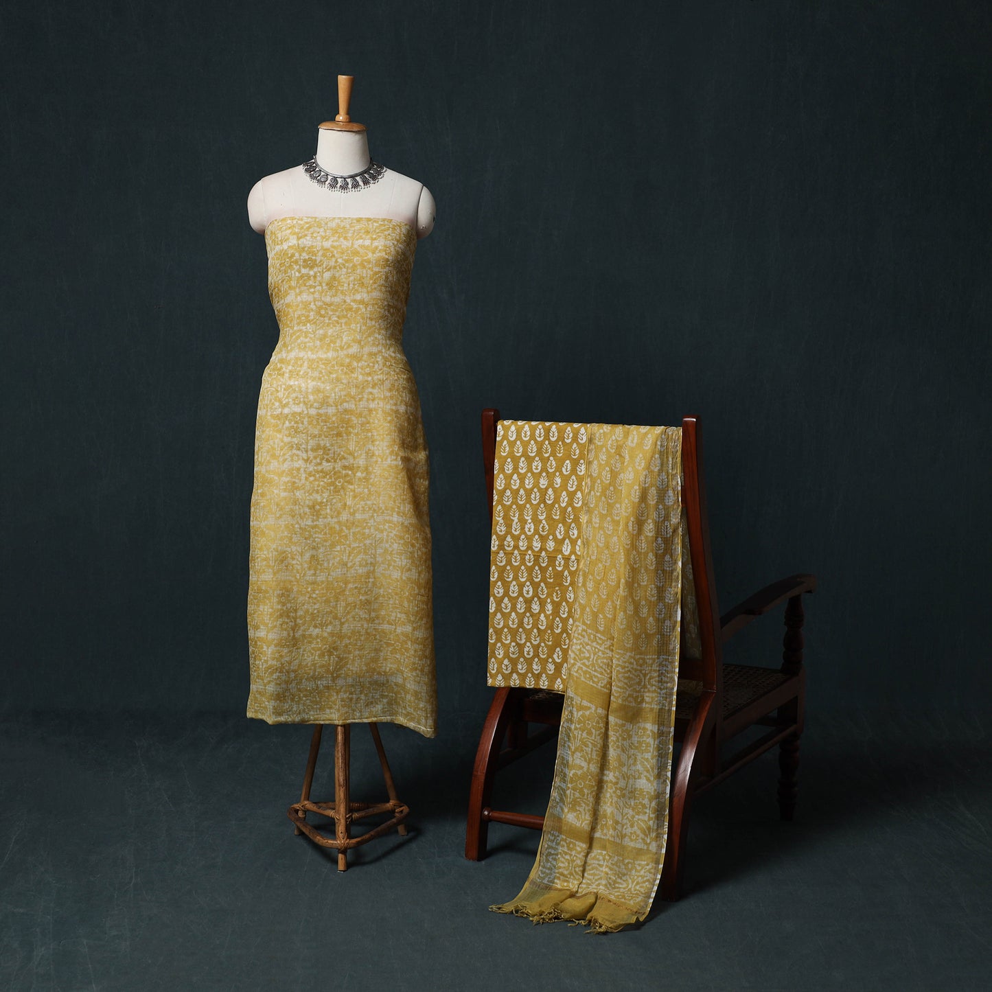 Kutch Hand Block Batik Print Kota Doria Cotton 3pc Unstitched Dress Material Suit Set 04