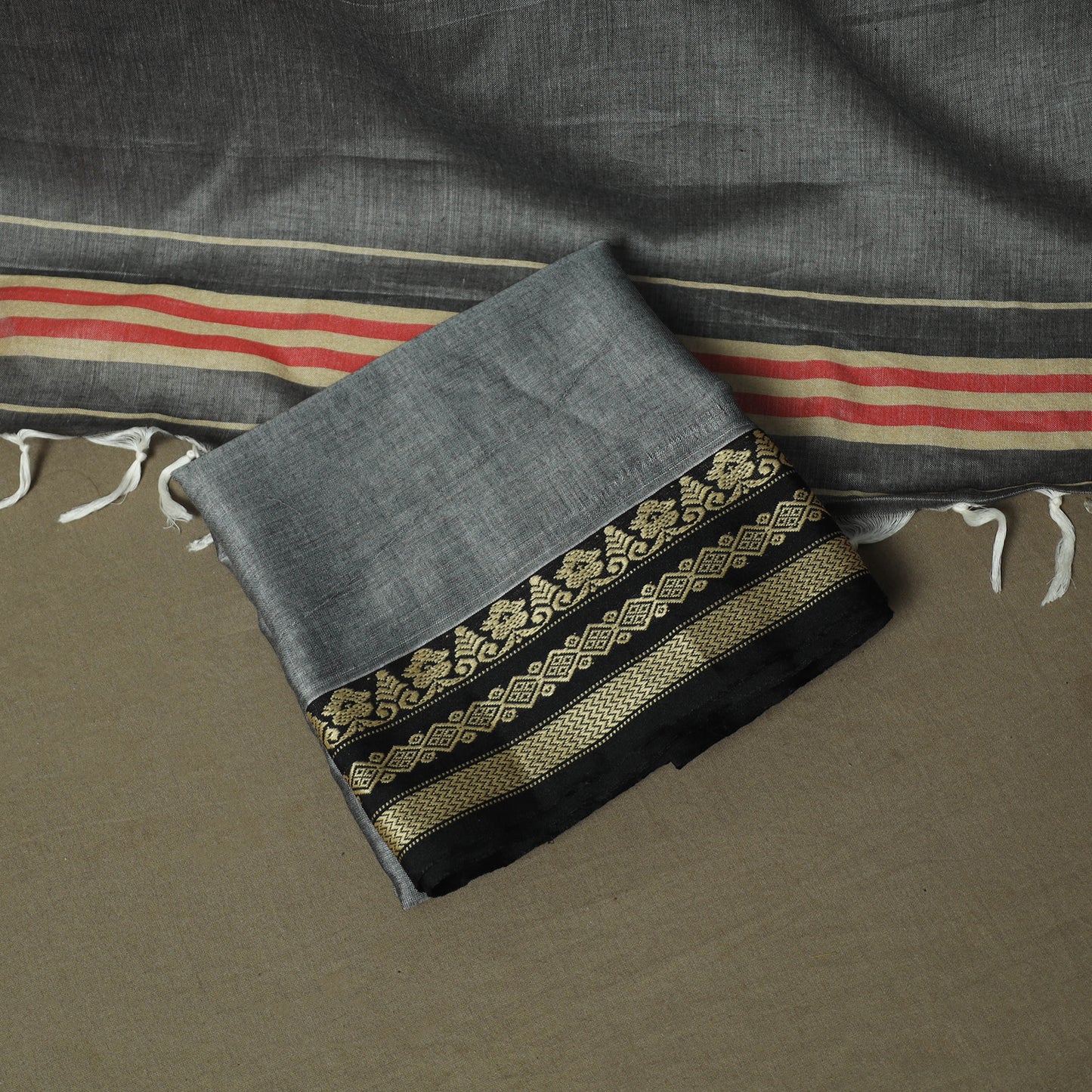 Grey - Dharwad Woven Mercerised Cotton 3pc Unstitched Dress Material Suit Set 26