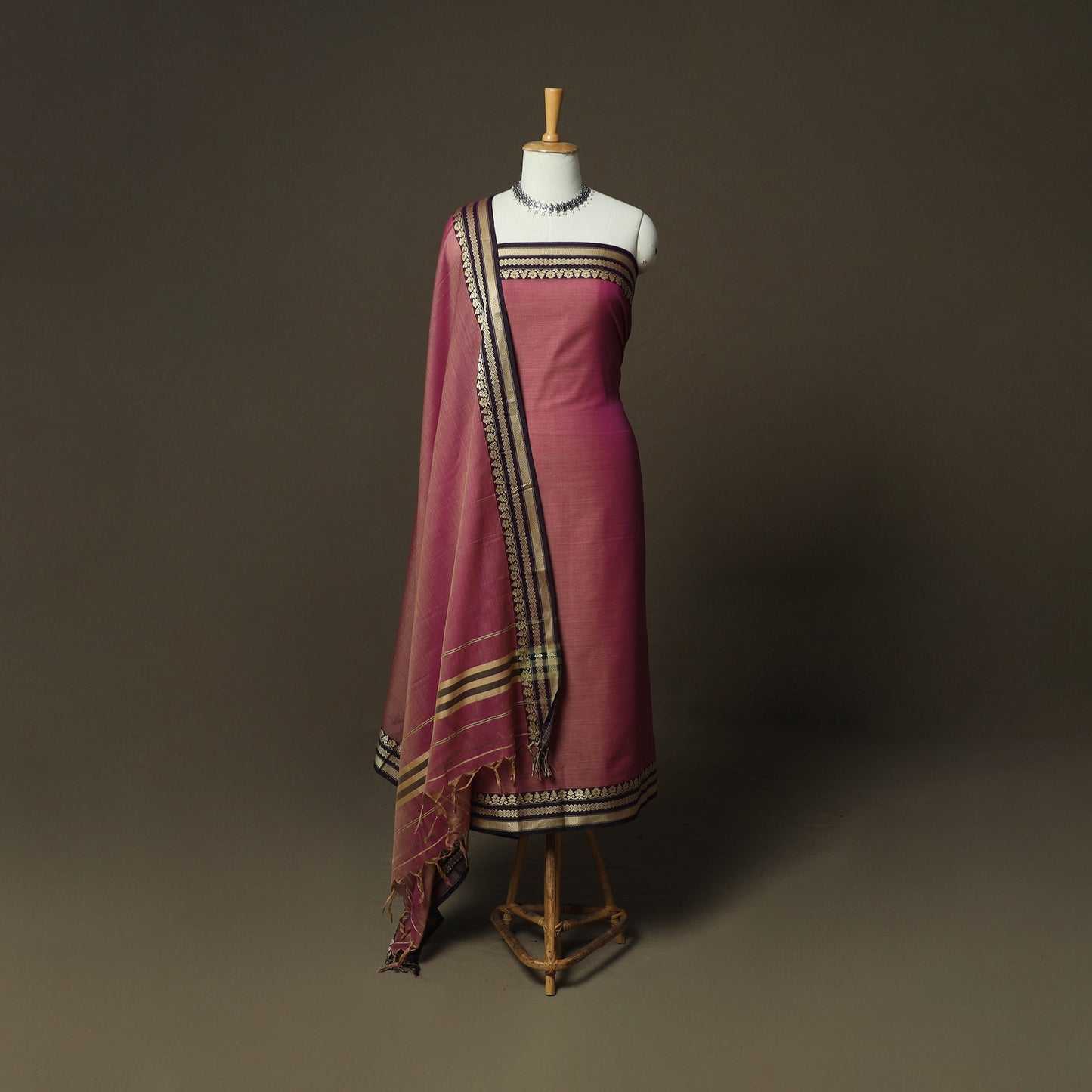 Purple - Dharwad Woven Mercerised Cotton 3pc Unstitched Dress Material Suit Set 27
