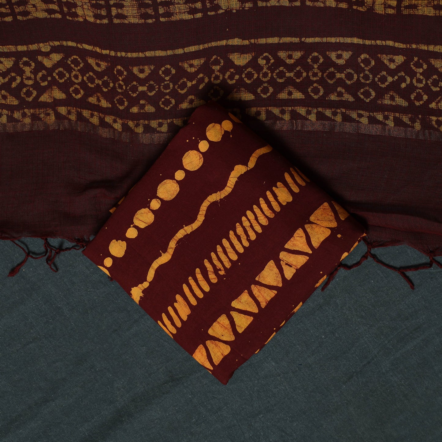 Kutch Hand Block Batik Print Kota Doria Cotton 3pc Unstitched Dress Material Suit Set 07
