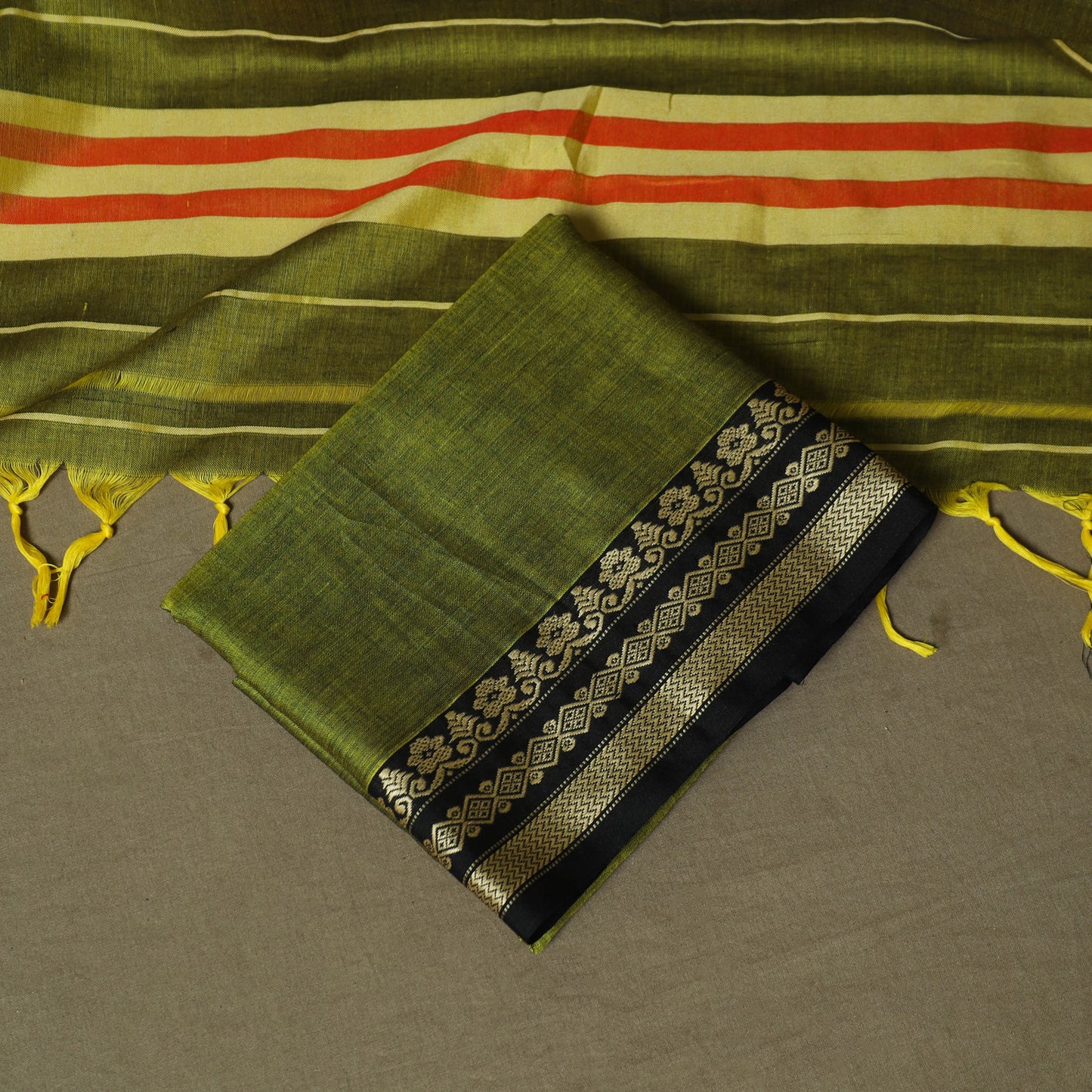 Green - Dharwad Woven Mercerised Cotton 3pc Unstitched Dress Material Suit Set 29