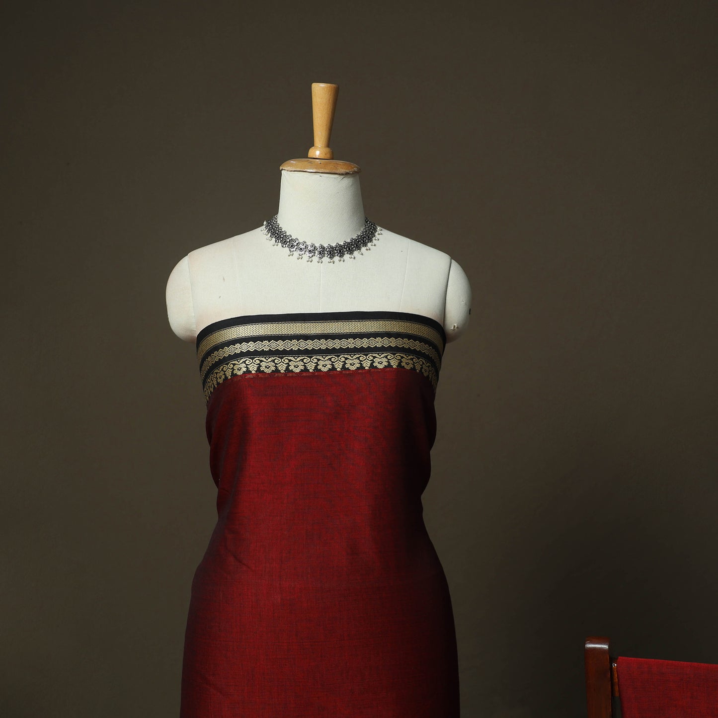 Maroon - Dharwad Woven Mercerised Cotton 3pc Unstitched Dress Material Suit Set 30