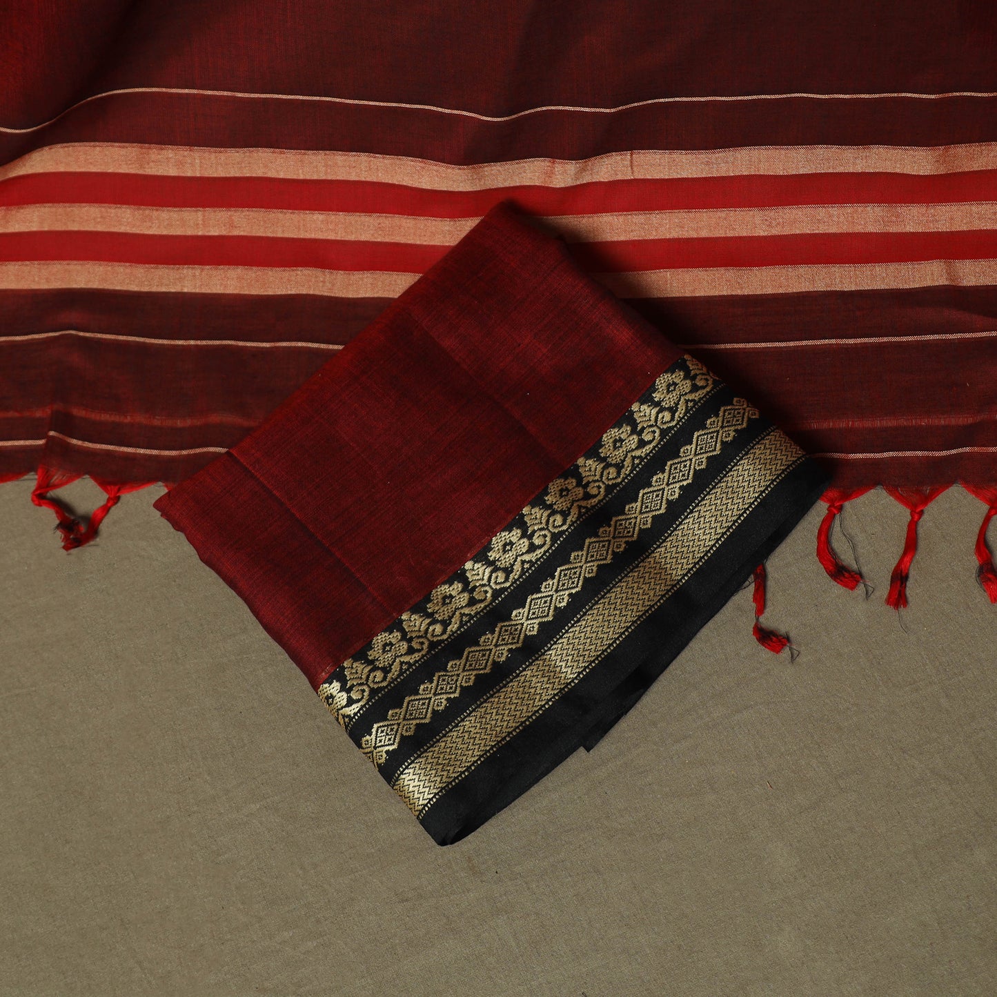 Maroon - Dharwad Woven Mercerised Cotton 3pc Unstitched Dress Material Suit Set 30