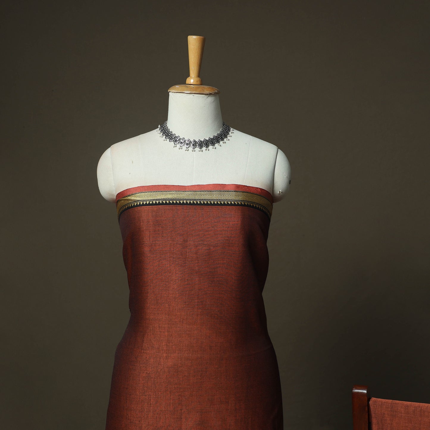 Brown - Dharwad Woven Mercerised Cotton 3pc Unstitched Dress Material Suit Set 33