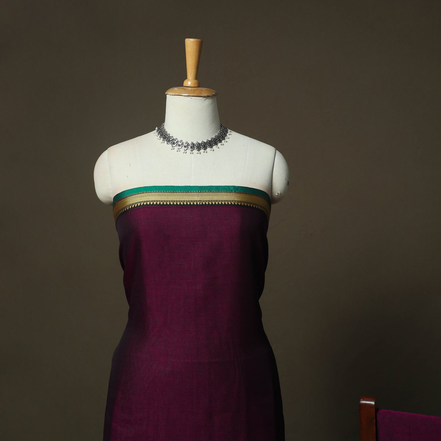 Purple - Dharwad Woven Mercerised Cotton 3pc Unstitched Dress Material Suit Set 36