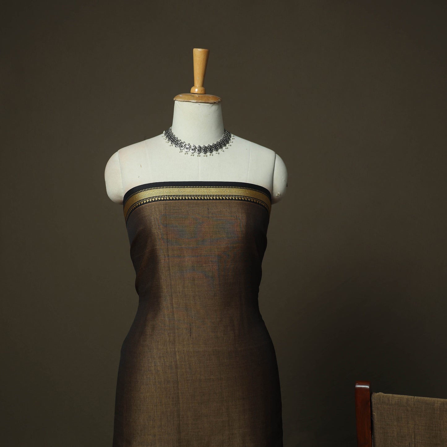 Brown - Dharwad Woven Mercerised Cotton 3pc Unstitched Dress Material Suit Set 37