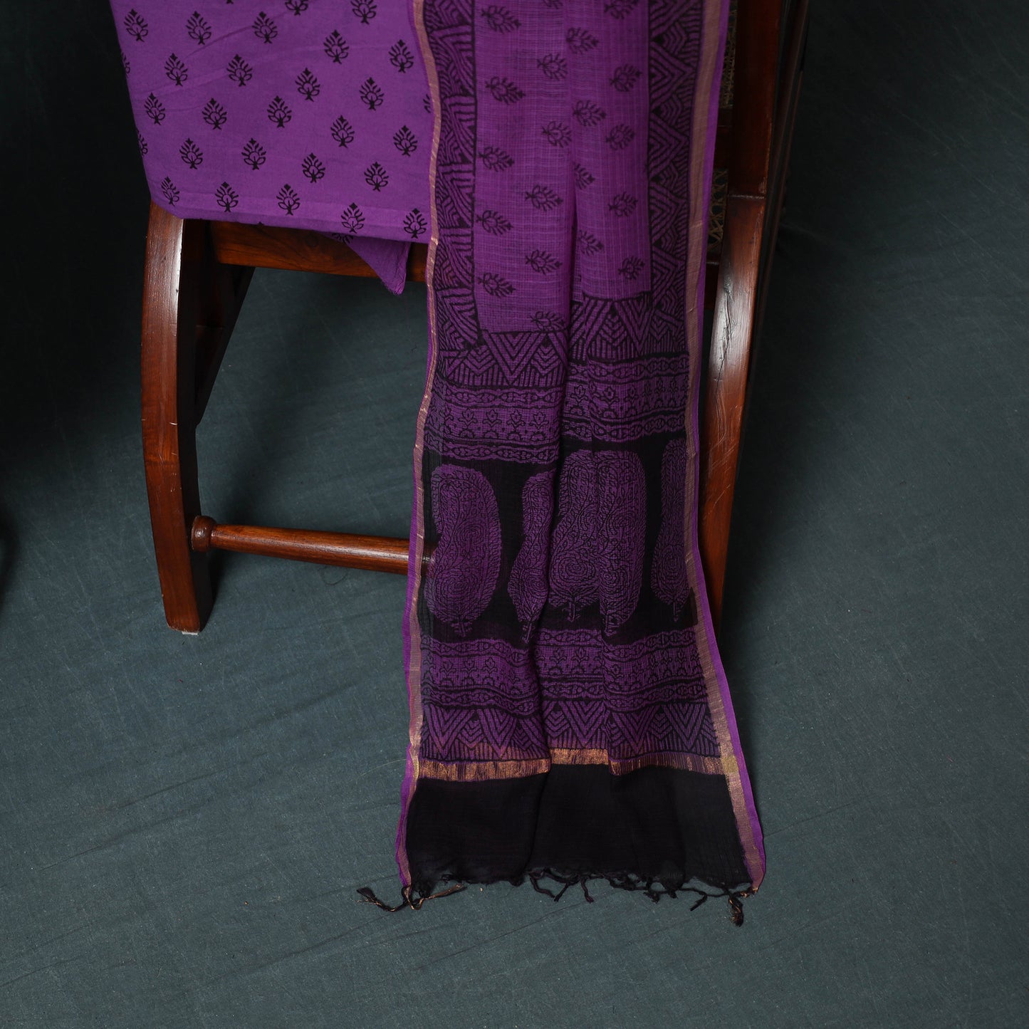 Bagh Hand Block Print Natural Dyed Kota Doria Cotton 3pc Unstitched Dress Material Suit Set 08