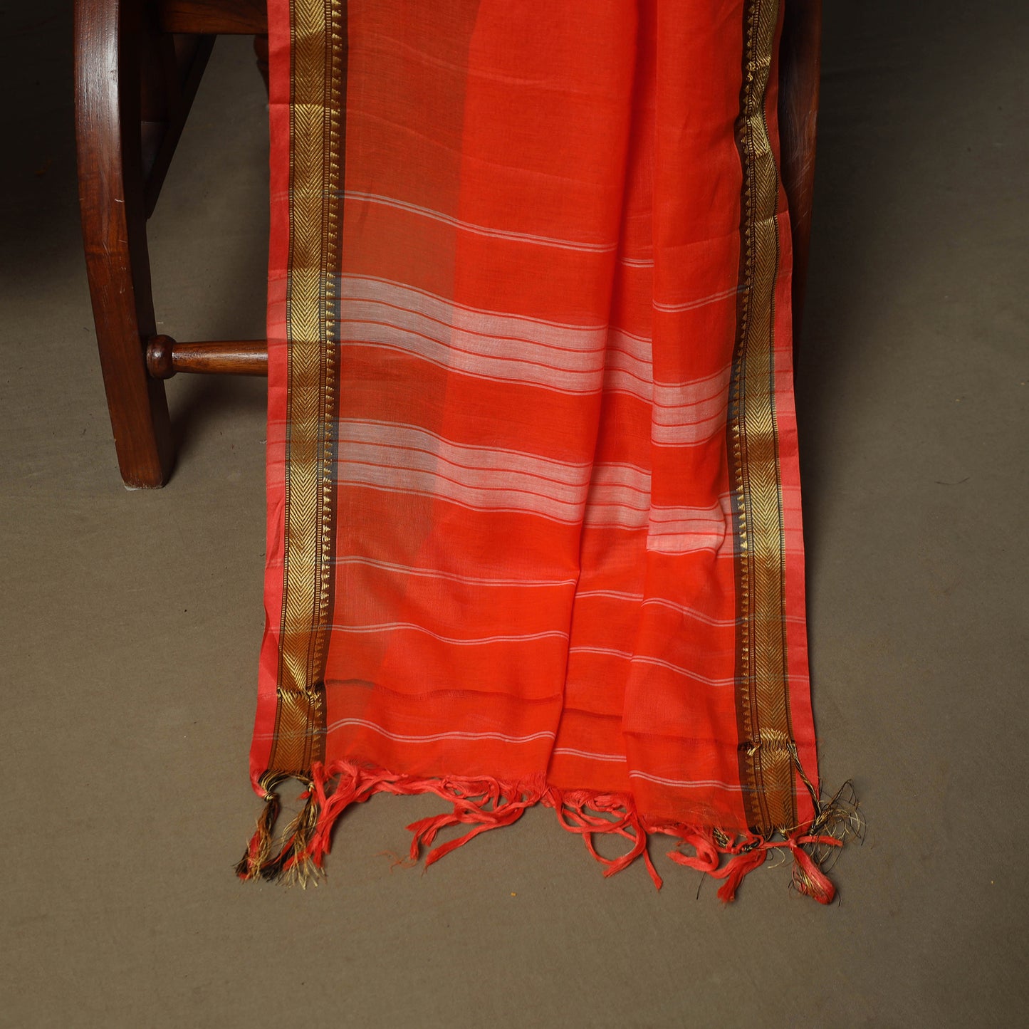 Orange - Dharwad Woven Mercerised Cotton 3pc Unstitched Dress Material Suit Set 40