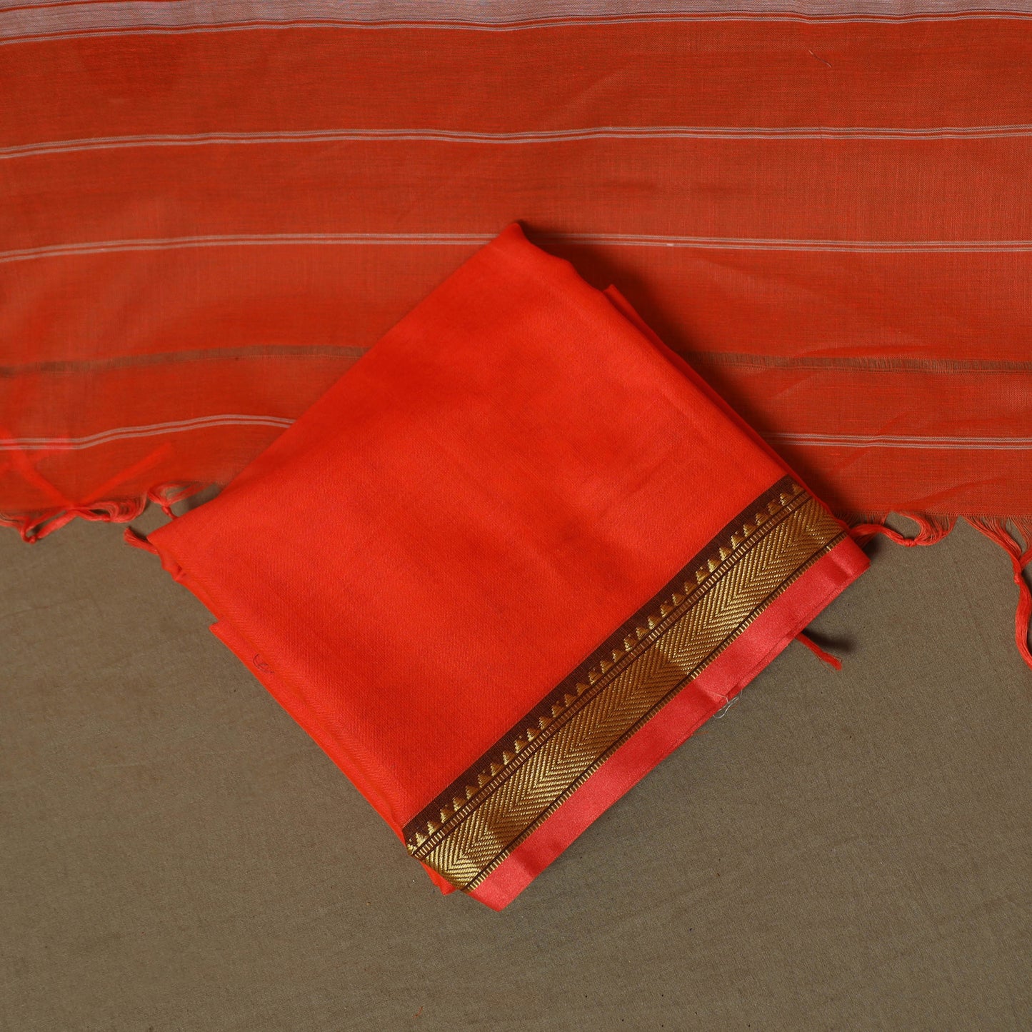 Orange - Dharwad Woven Mercerised Cotton 3pc Unstitched Dress Material Suit Set 40