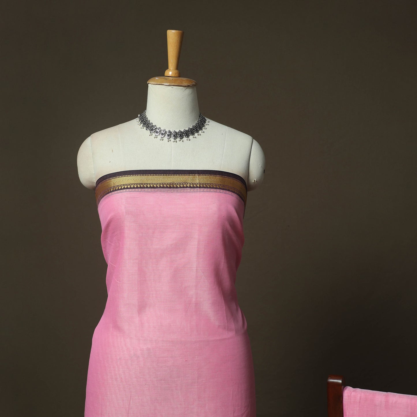 Pink - Dharwad Woven Mercerised Cotton 3pc Unstitched Dress Material Suit Set 42