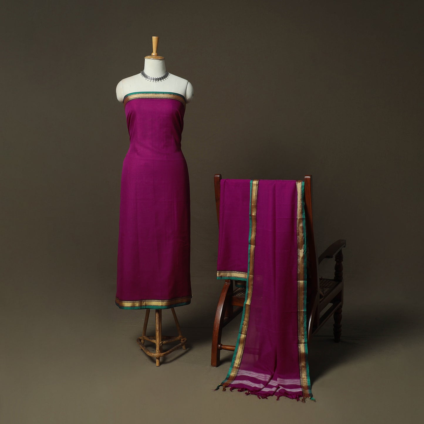 Purple - Dharwad Woven Mercerised Cotton 3pc Unstitched Dress Material Suit Set 43