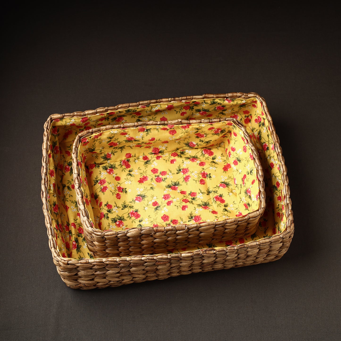 Yellow - Handmade Organic Water Hyacinth Frameless Rectangular Tray (Set of 2)
