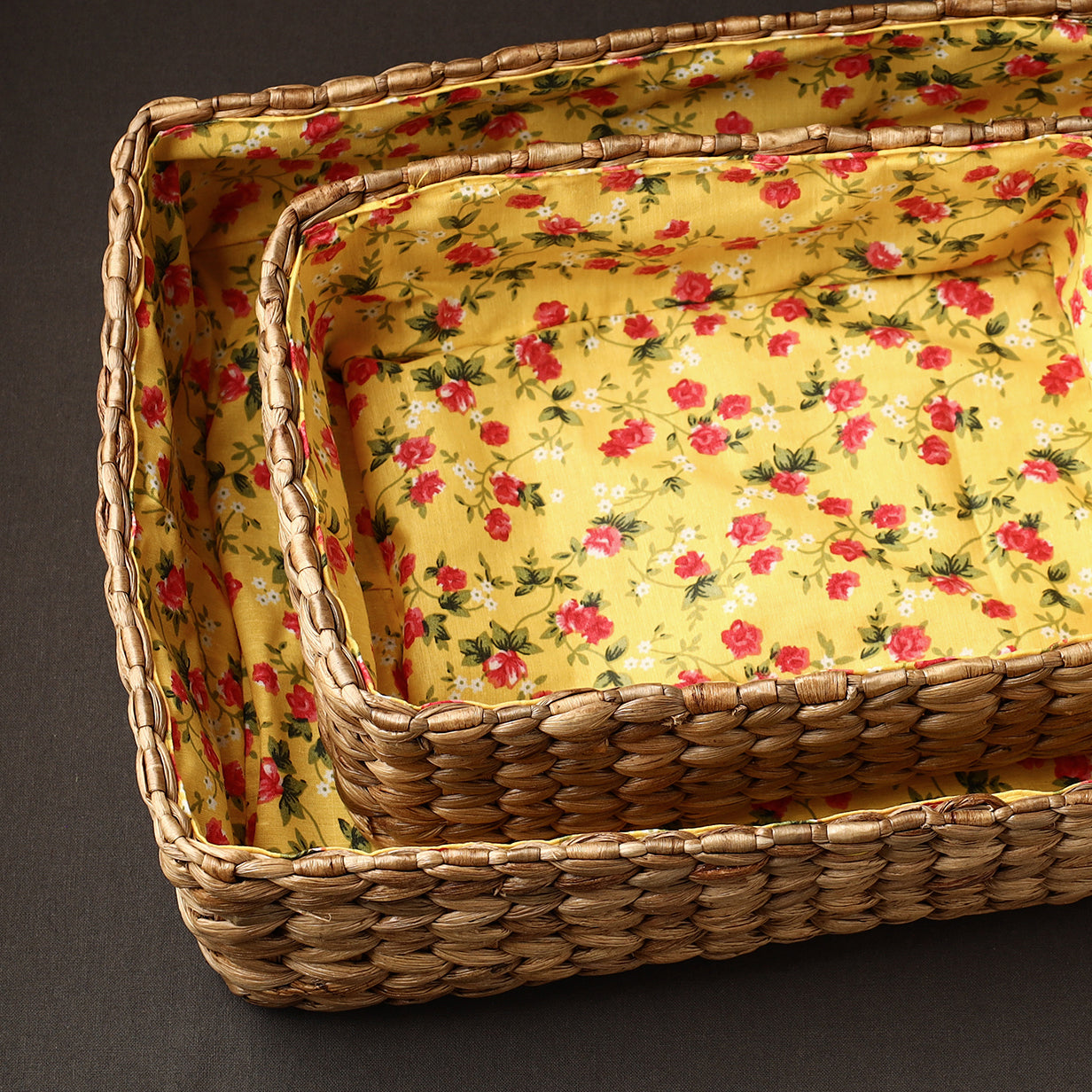 Yellow - Handmade Organic Water Hyacinth Frameless Rectangular Tray (Set of 2)