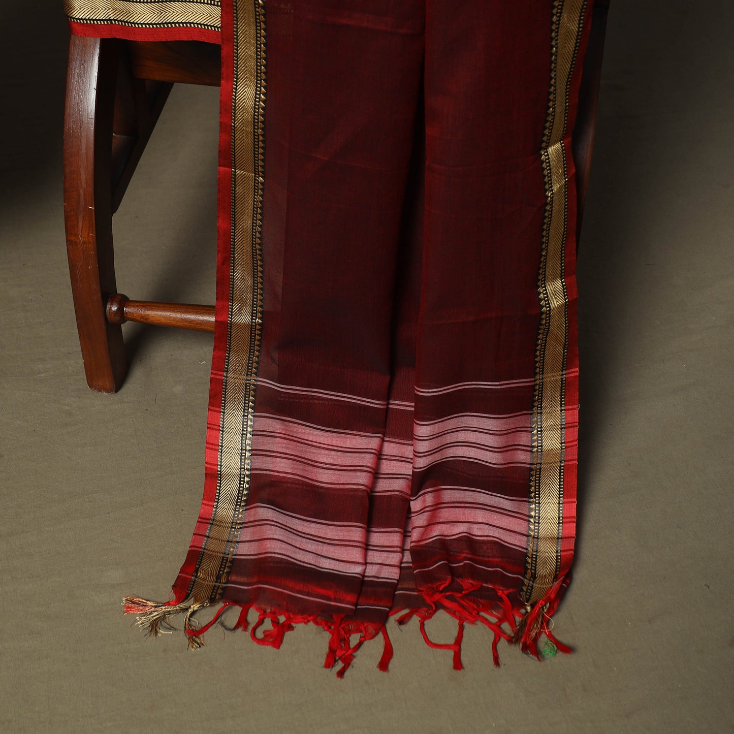 Maroon - Dharwad Woven Mercerised Cotton 3pc Unstitched Dress Material Suit Set 45