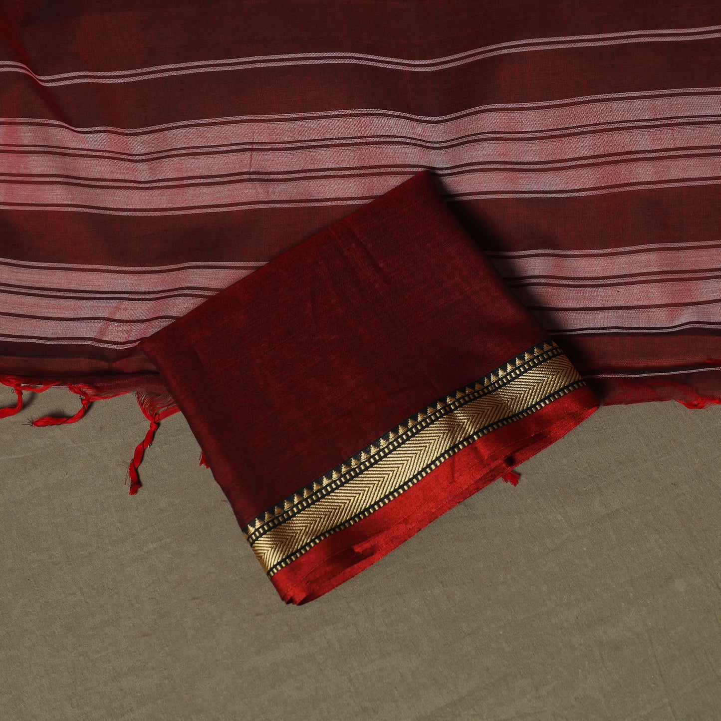 Maroon - Dharwad Woven Mercerised Cotton 3pc Unstitched Dress Material Suit Set 45