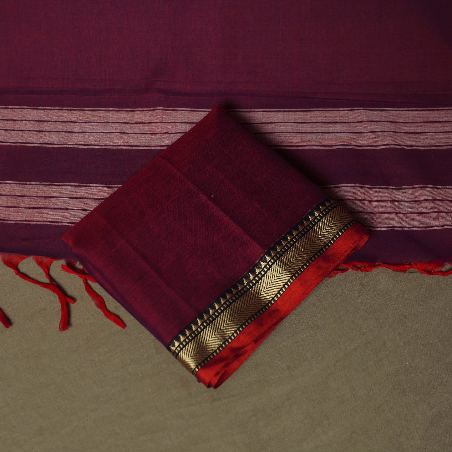 Maroon - Dharwad Woven Mercerised Cotton 3pc Unstitched Dress Material Suit Set 46