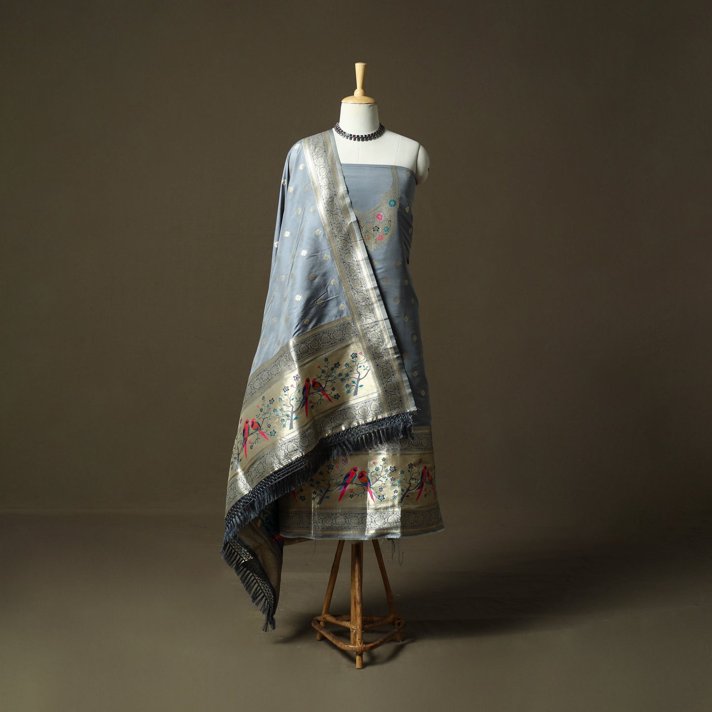 Bangalore Silk Paithani 3pc Unstitched Dress Material 28