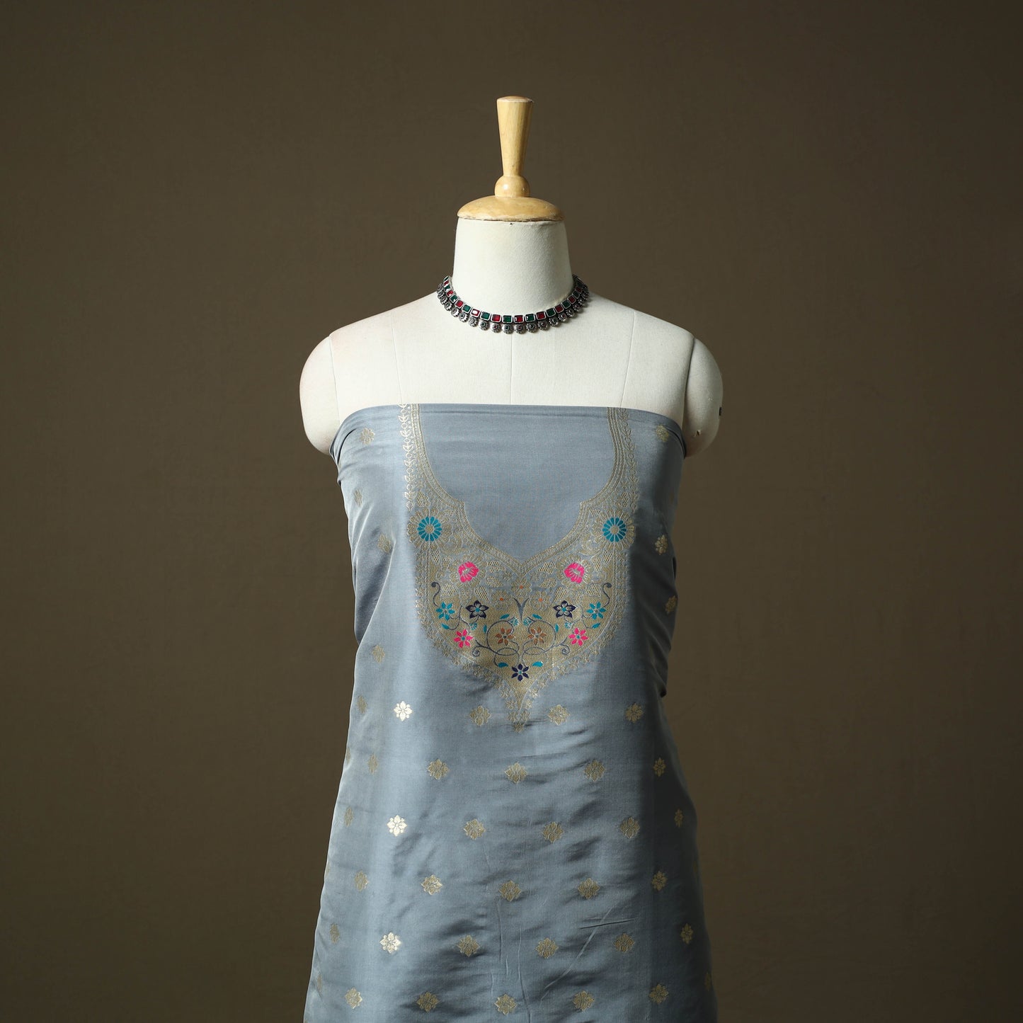 Bangalore Silk Paithani 3pc Unstitched Dress Material 28