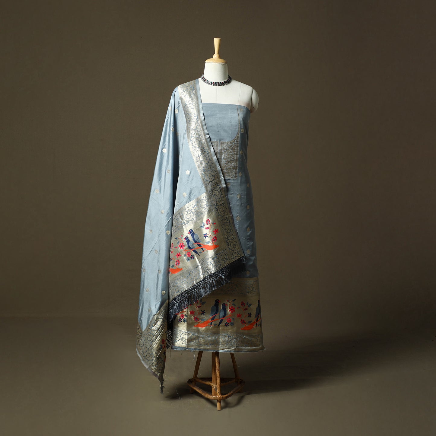 Bangalore Silk Paithani 3pc Unstitched Dress Material 29