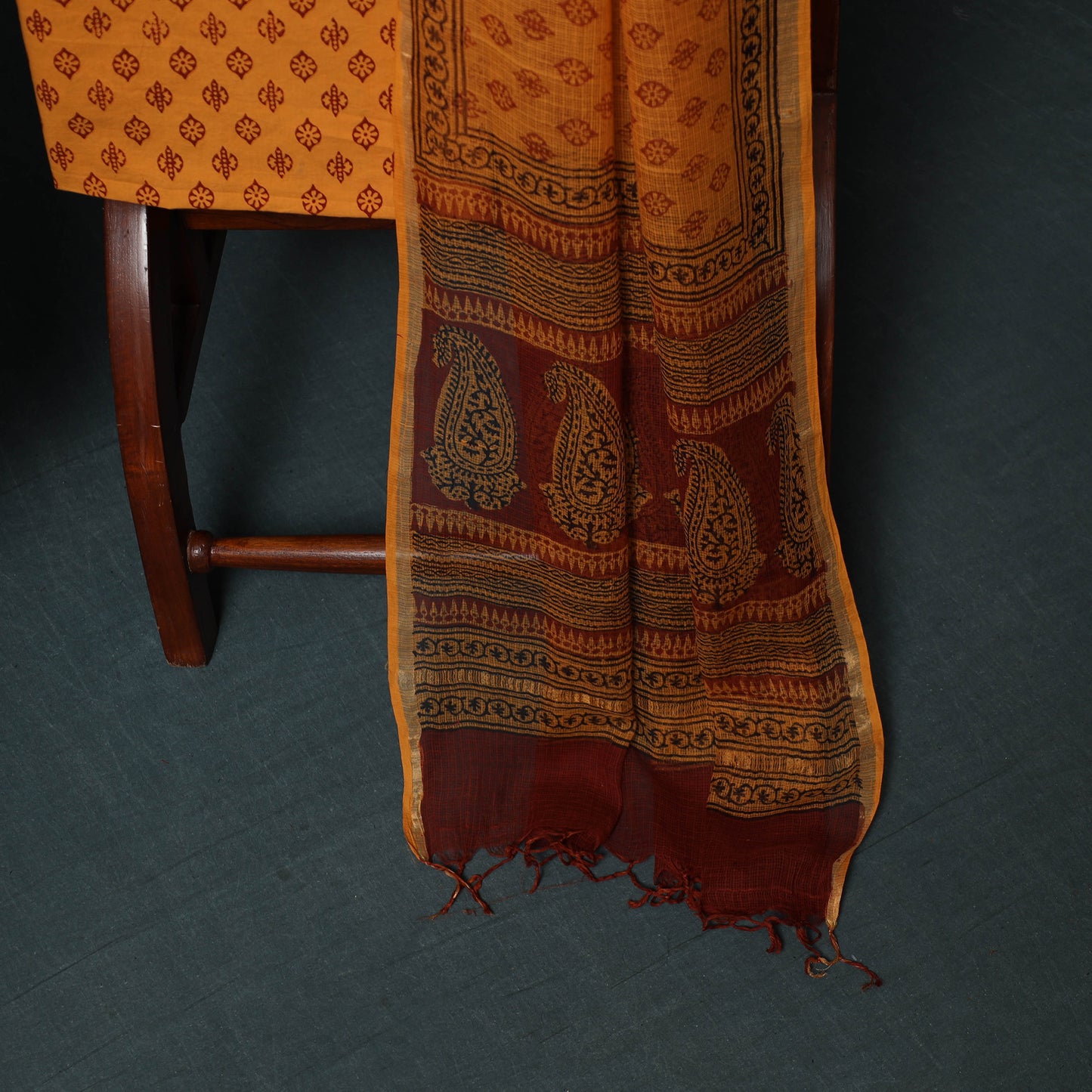 Bagh Hand Block Print Natural Dyed Kota Doria Cotton 3pc Unstitched Dress Material Suit Set 17