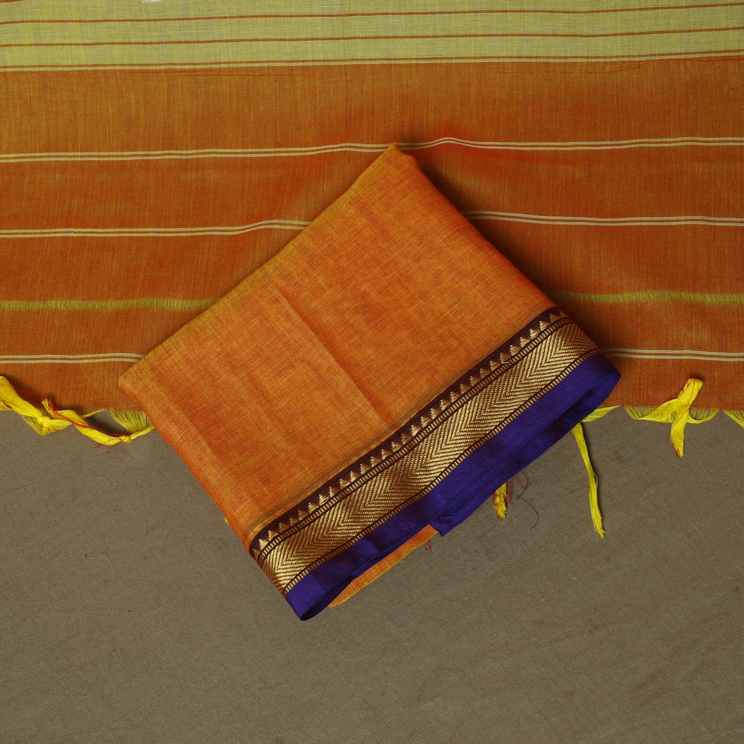 Orange - Dharwad Woven Mercerised Cotton 3pc Unstitched Dress Material Suit Set 49