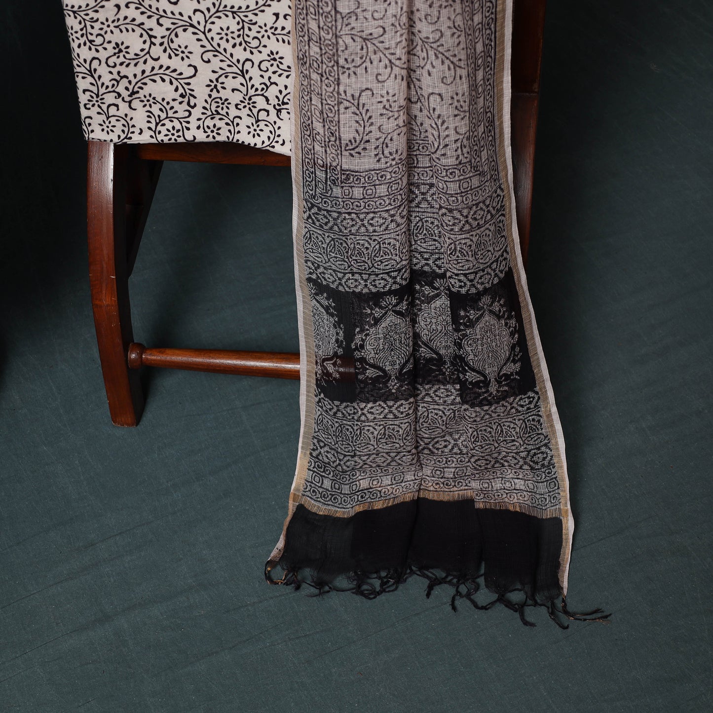 Bagh Hand Block Print Natural Dyed Kota Doria Cotton 3pc Unstitched Dress Material Suit Set 19