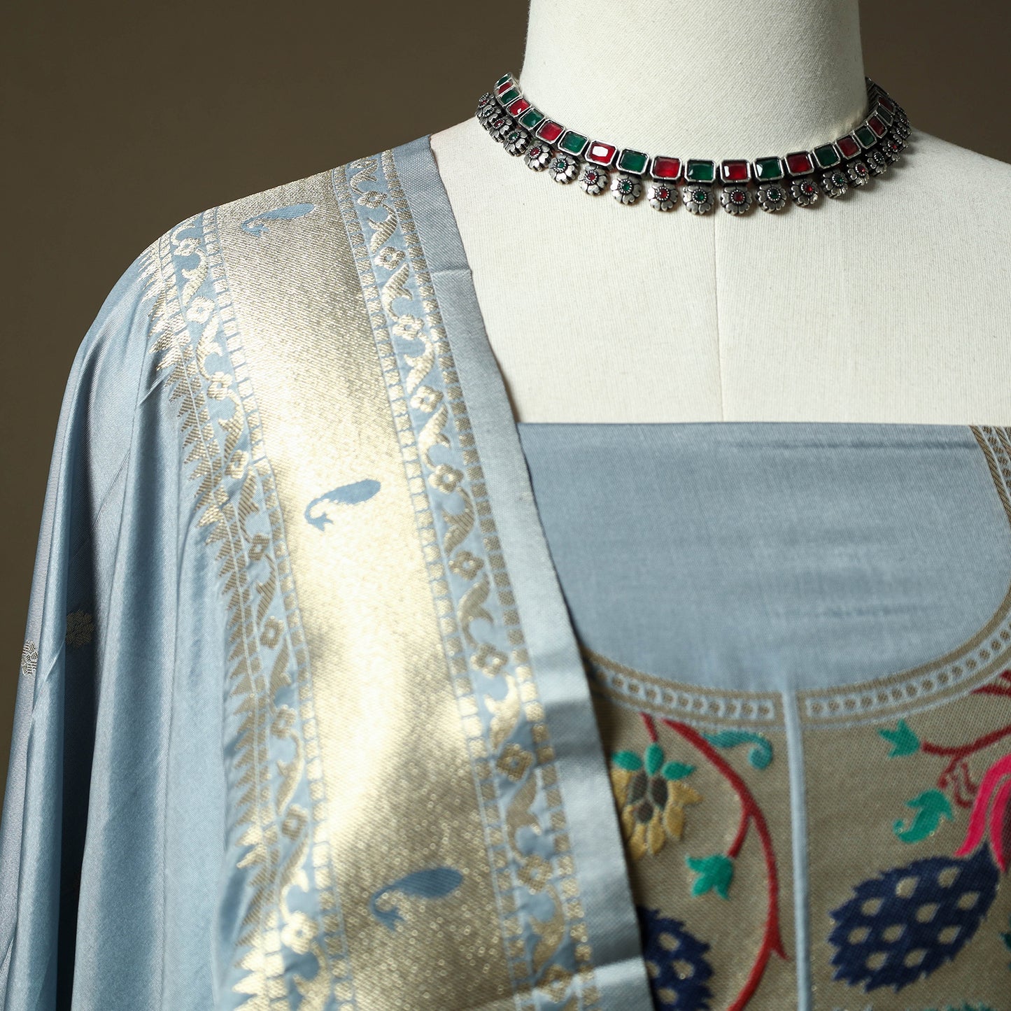 Bangalore Silk Paithani 3pc Unstitched Dress Material 32